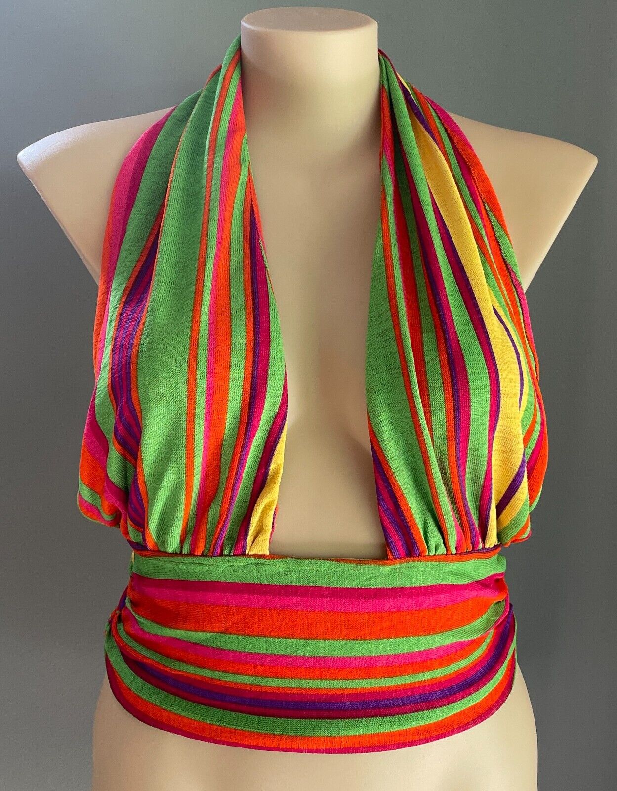 SHEIN CURVE Bright Multicolour Stripe Plunging V-Neck Halter Top Size 3XL 22