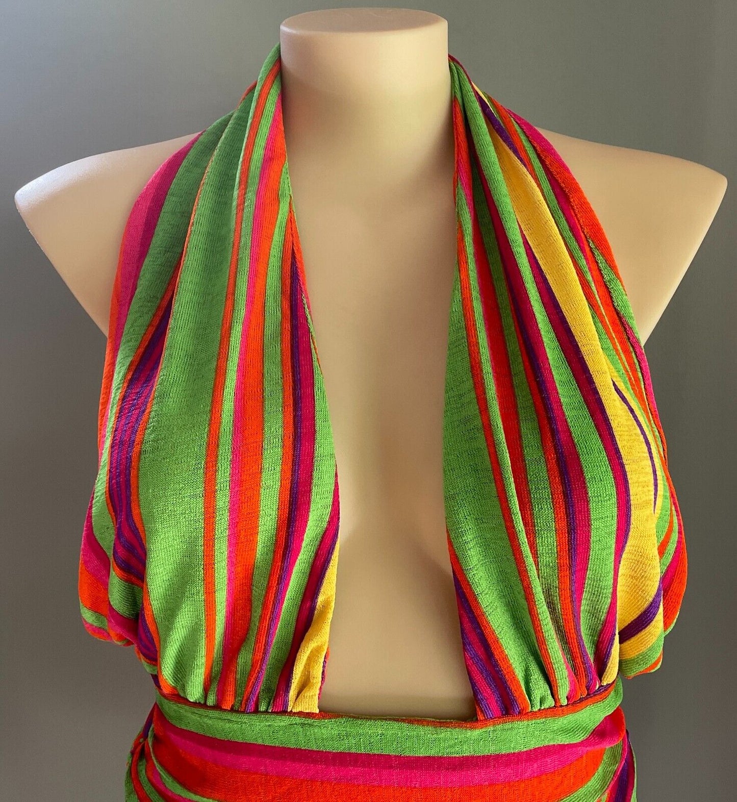 SHEIN CURVE Bright Multicolour Stripe Plunging V-Neck Halter Top Size 3XL 22