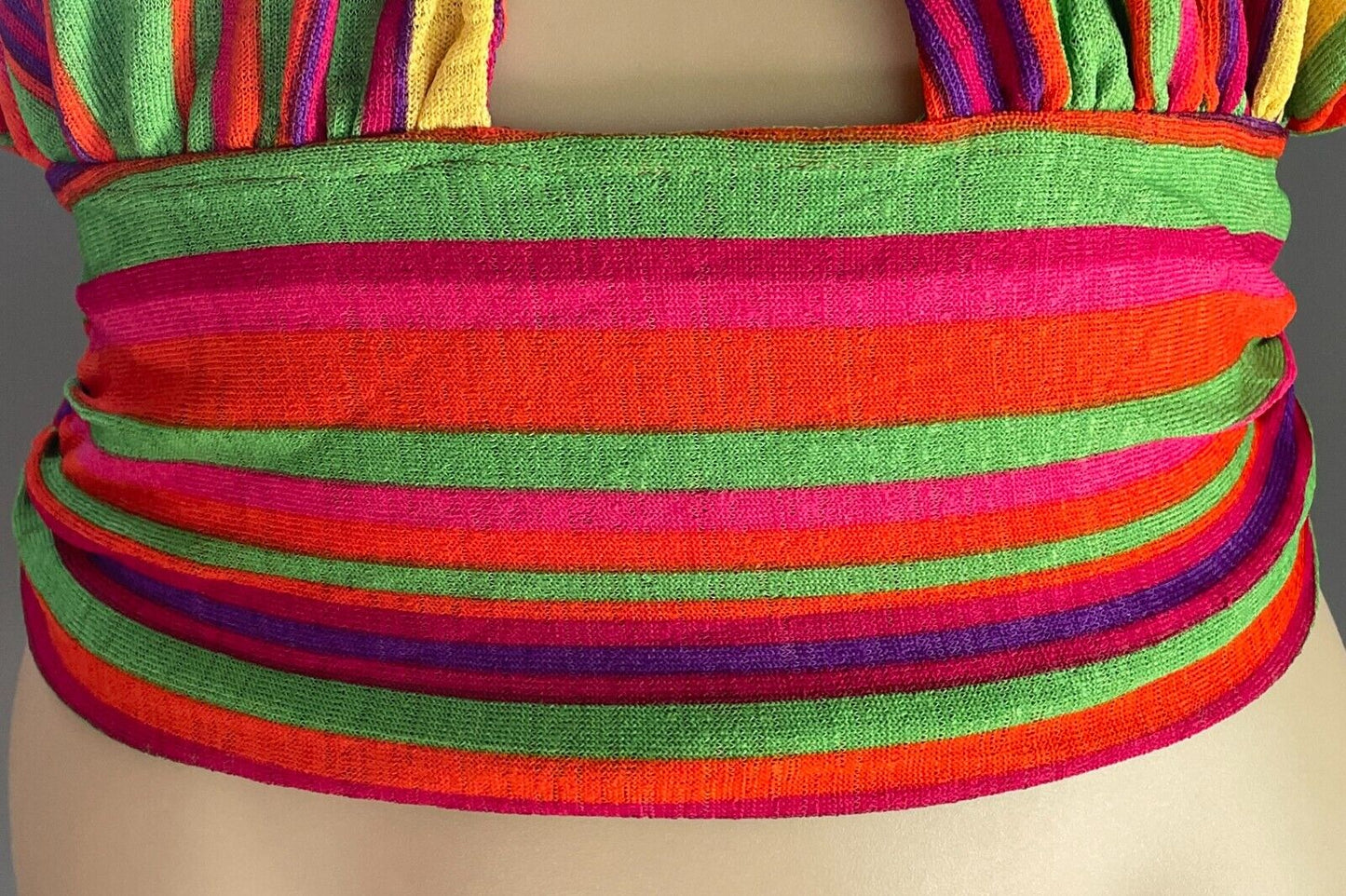 SHEIN CURVE Bright Multicolour Stripe Plunging V-Neck Halter Top Size 3XL 22