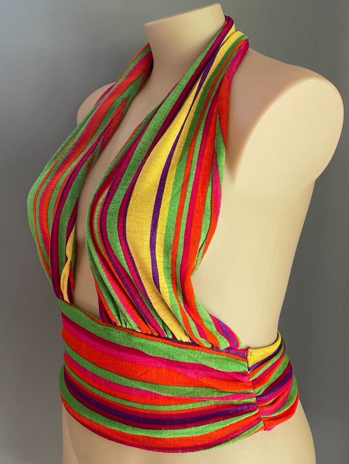 SHEIN CURVE Bright Multicolour Stripe Plunging V-Neck Halter Top Size 3XL 22