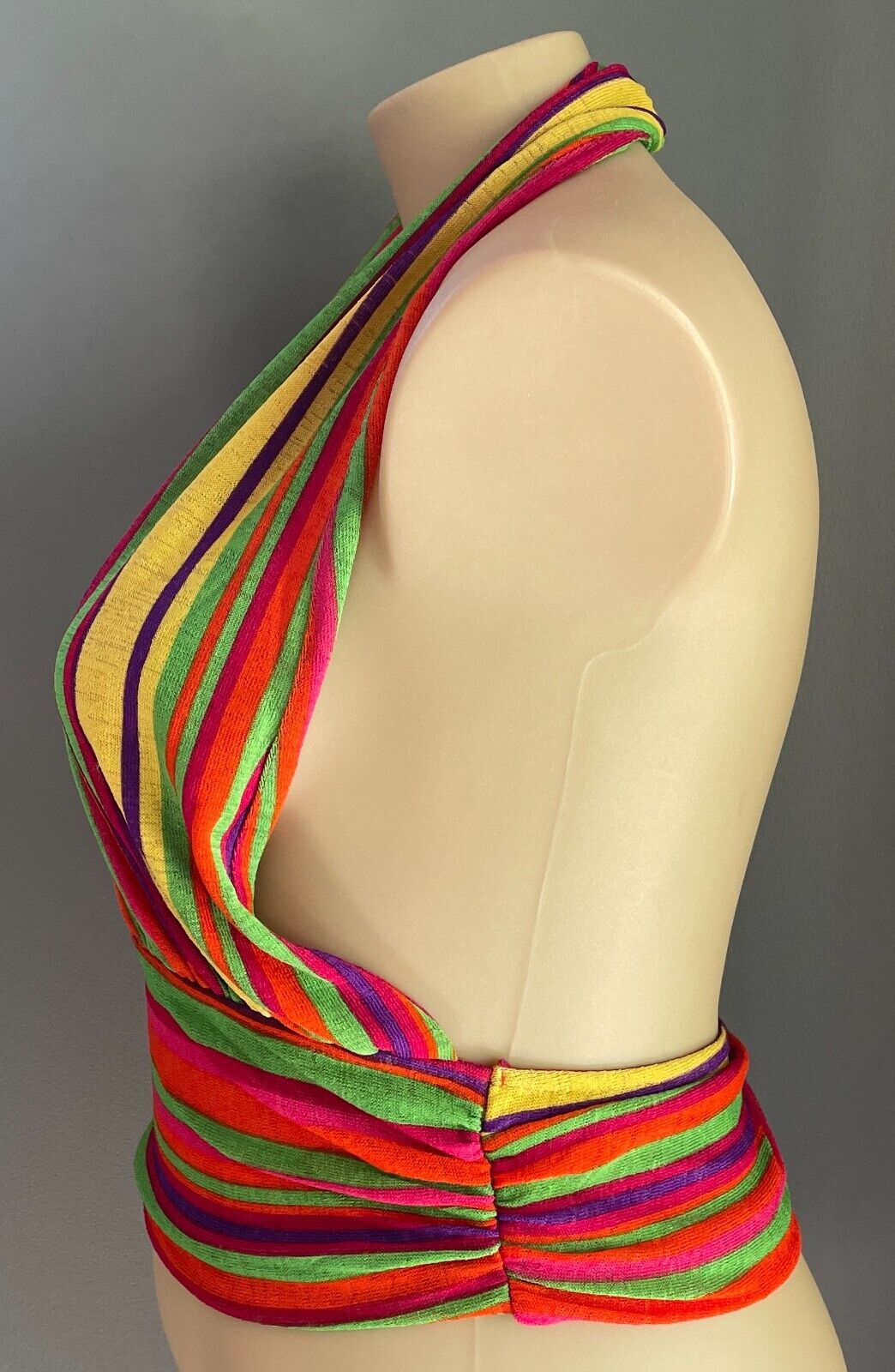 SHEIN CURVE Bright Multicolour Stripe Plunging V-Neck Halter Top Size 3XL 22