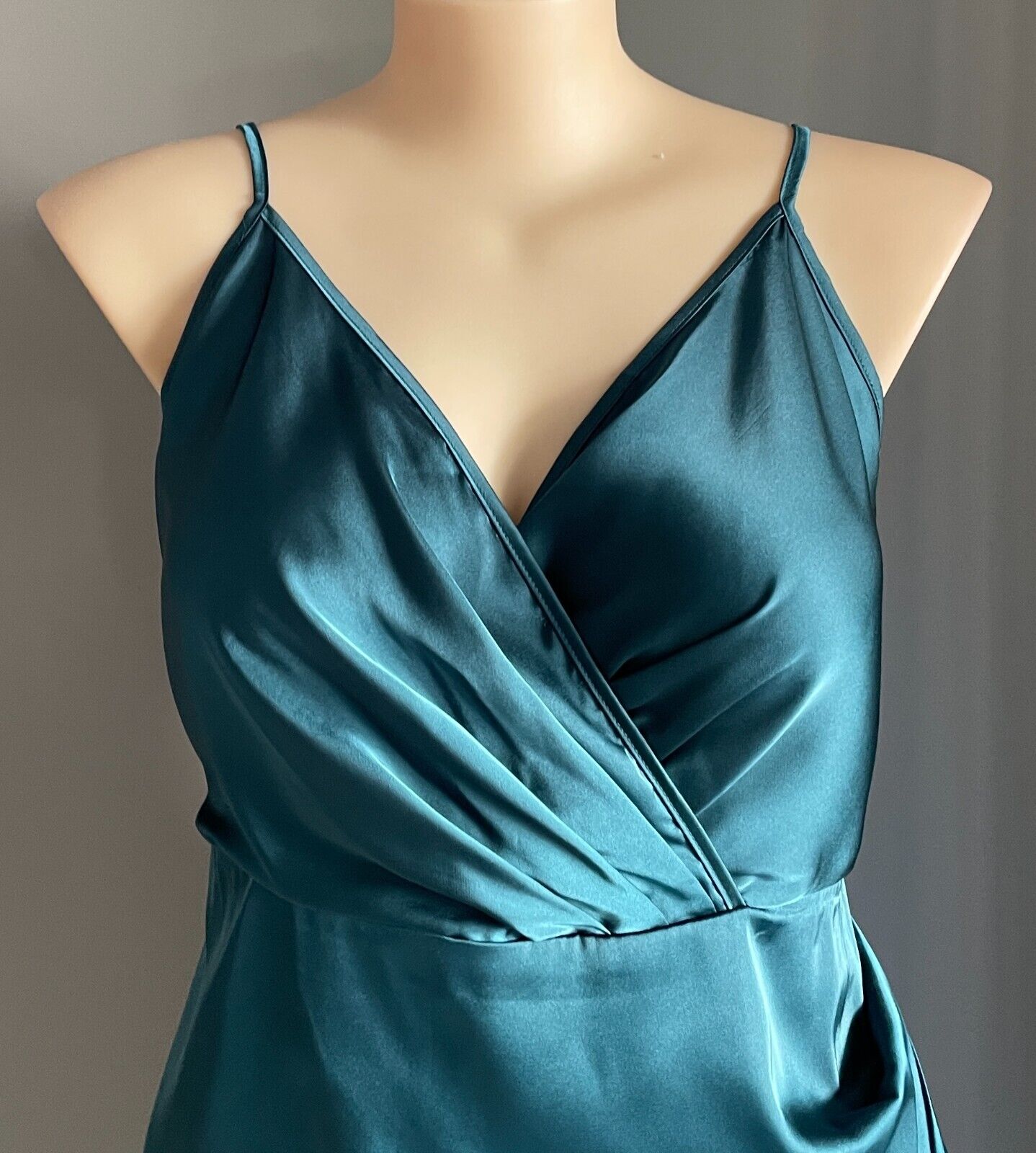 SHEIN CURVE Silky Dress Emerald Faux Wrap Gown Plus Size 3XL 18 Thigh Slit NEW