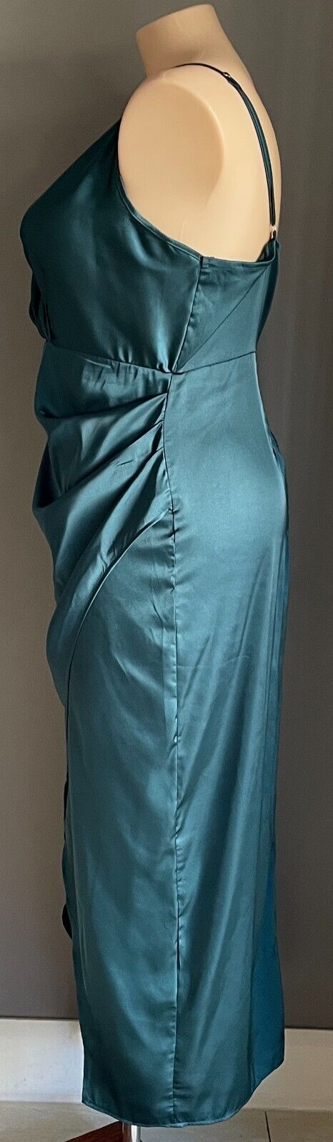 SHEIN CURVE Silky Dress Emerald Faux Wrap Gown Plus Size 3XL 18 Thigh Slit NEW
