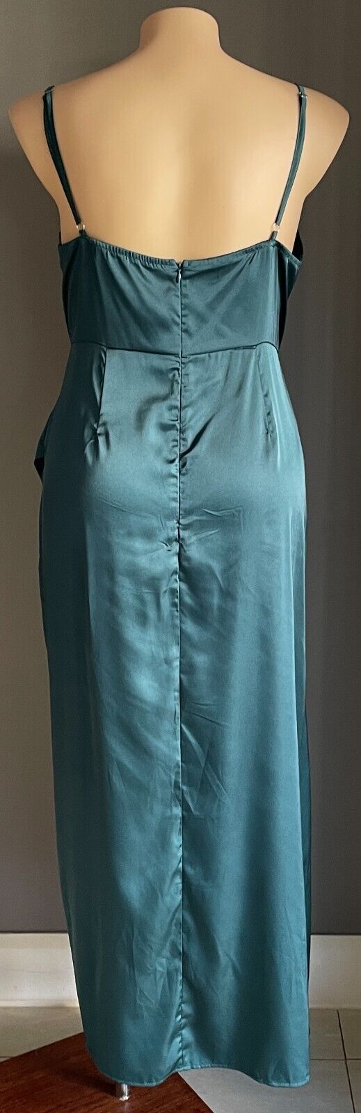 SHEIN CURVE Silky Dress Emerald Faux Wrap Gown Plus Size 3XL 18 Thigh Slit NEW