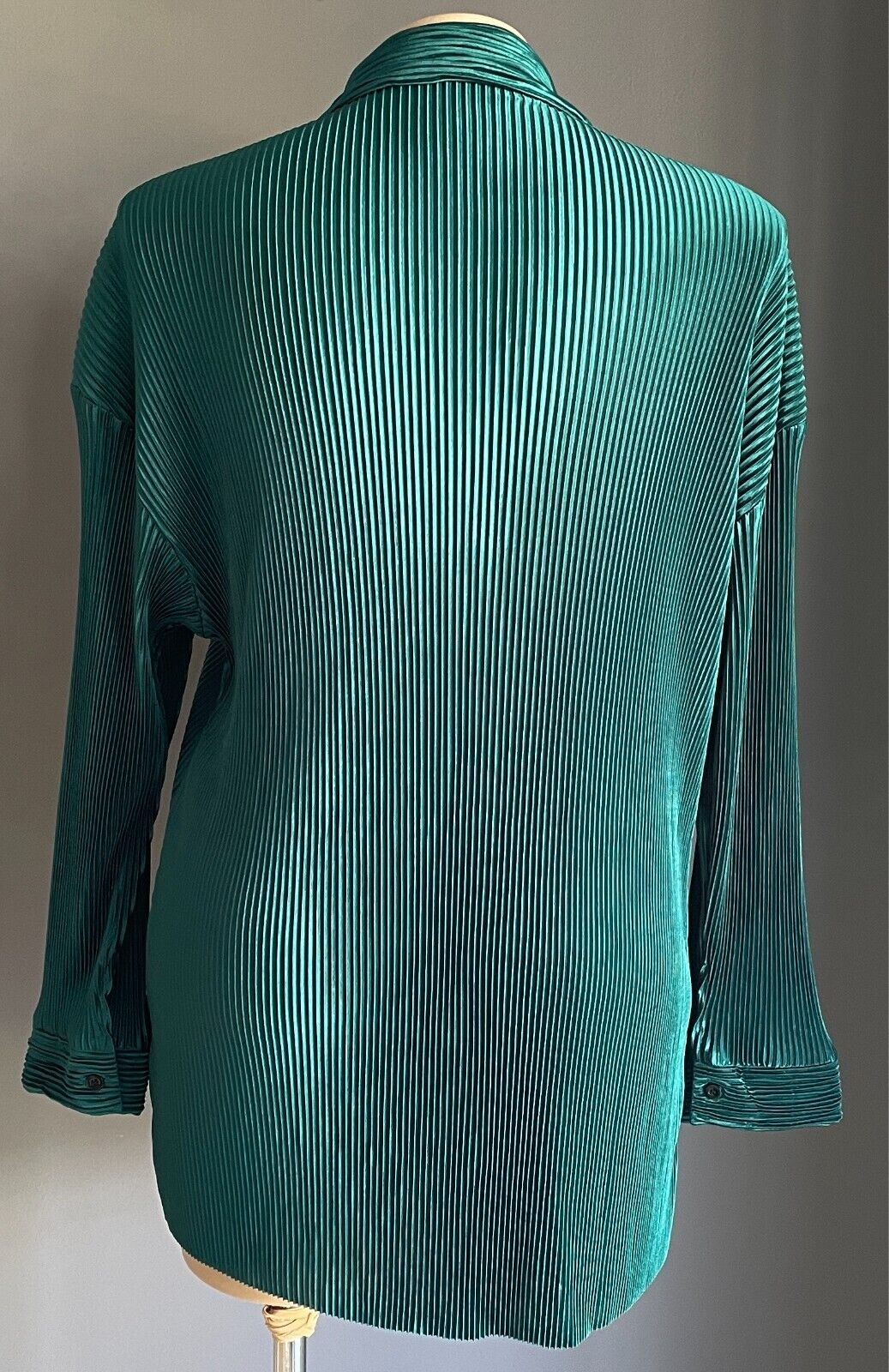 SHEIN CURVE Green Plisse Micro Pleat Blouse Size 3XL 22 Button Up Long Sleeves