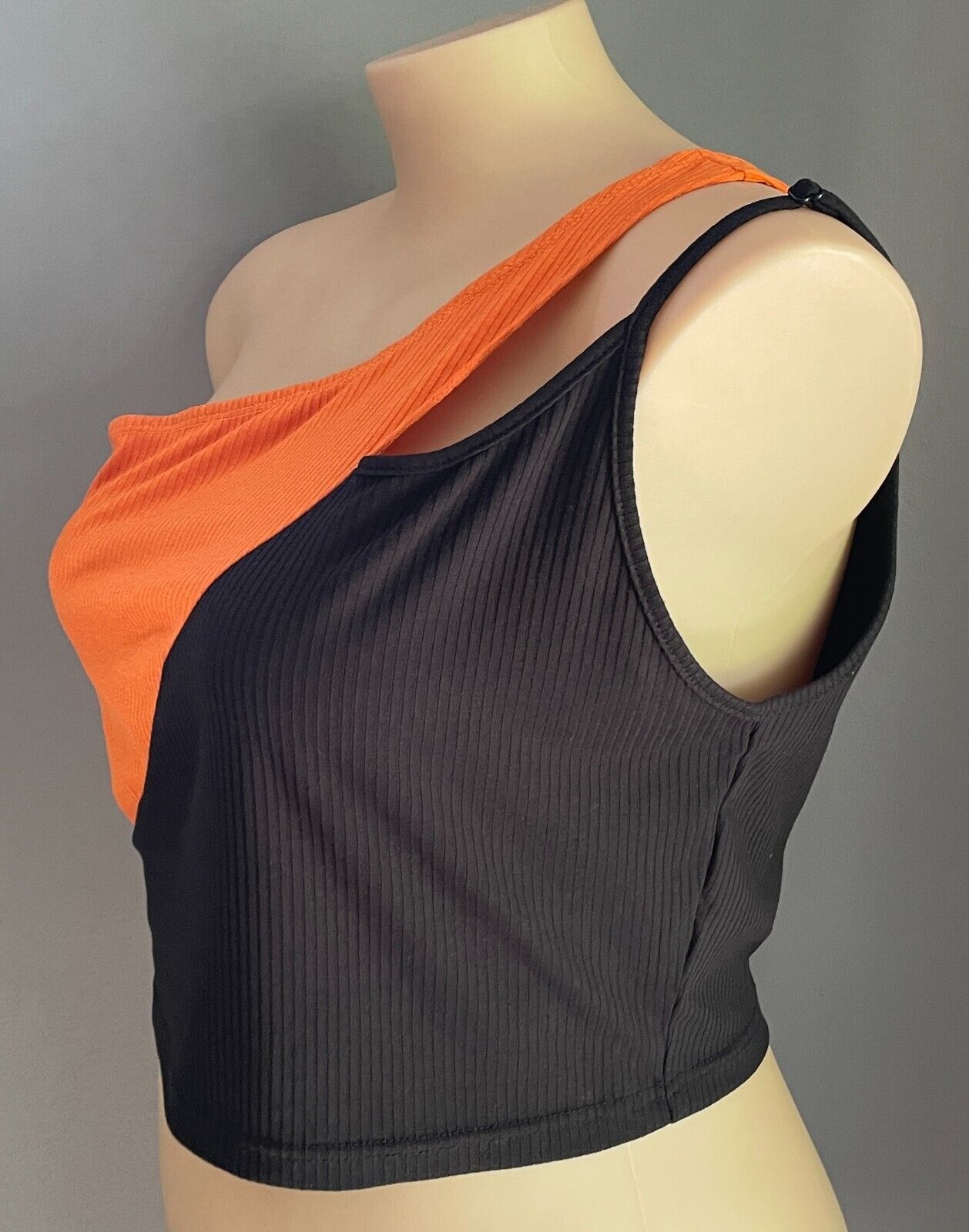 SHEIN CURVE Crop Top Orange & Black Ribbed Asymmetric Size 3XL 22 Stretch Fabric