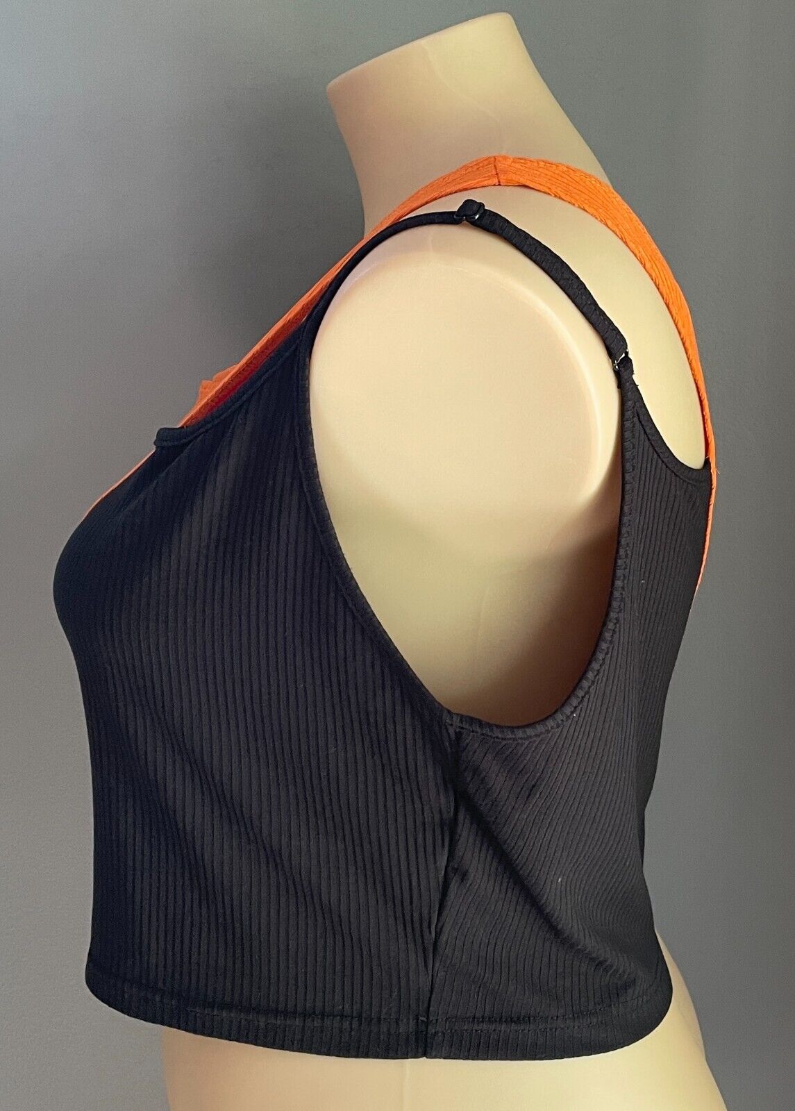 SHEIN CURVE Crop Top Orange & Black Ribbed Asymmetric Size 3XL 22 Stretch Fabric