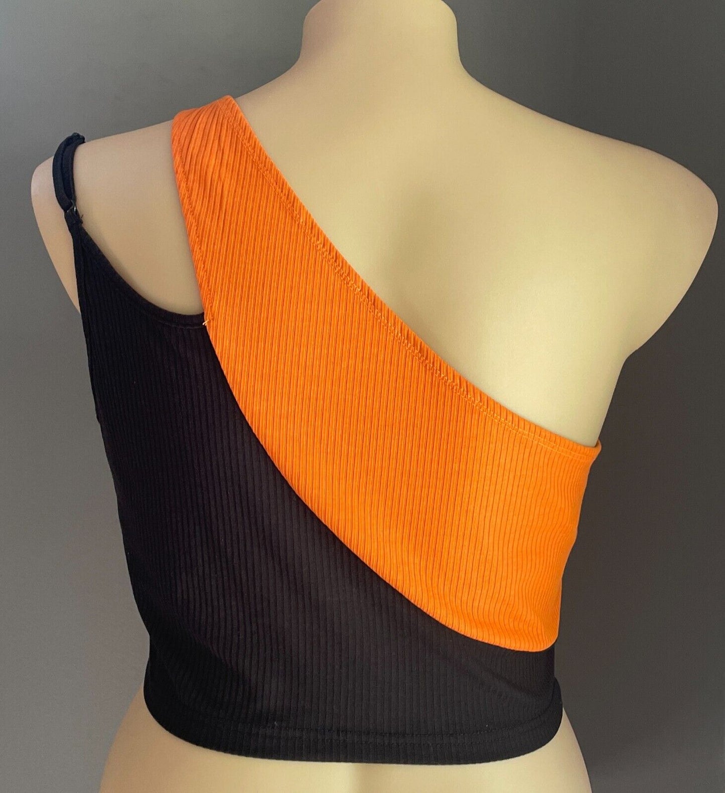 SHEIN CURVE Crop Top Orange & Black Ribbed Asymmetric Size 3XL 22 Stretch Fabric