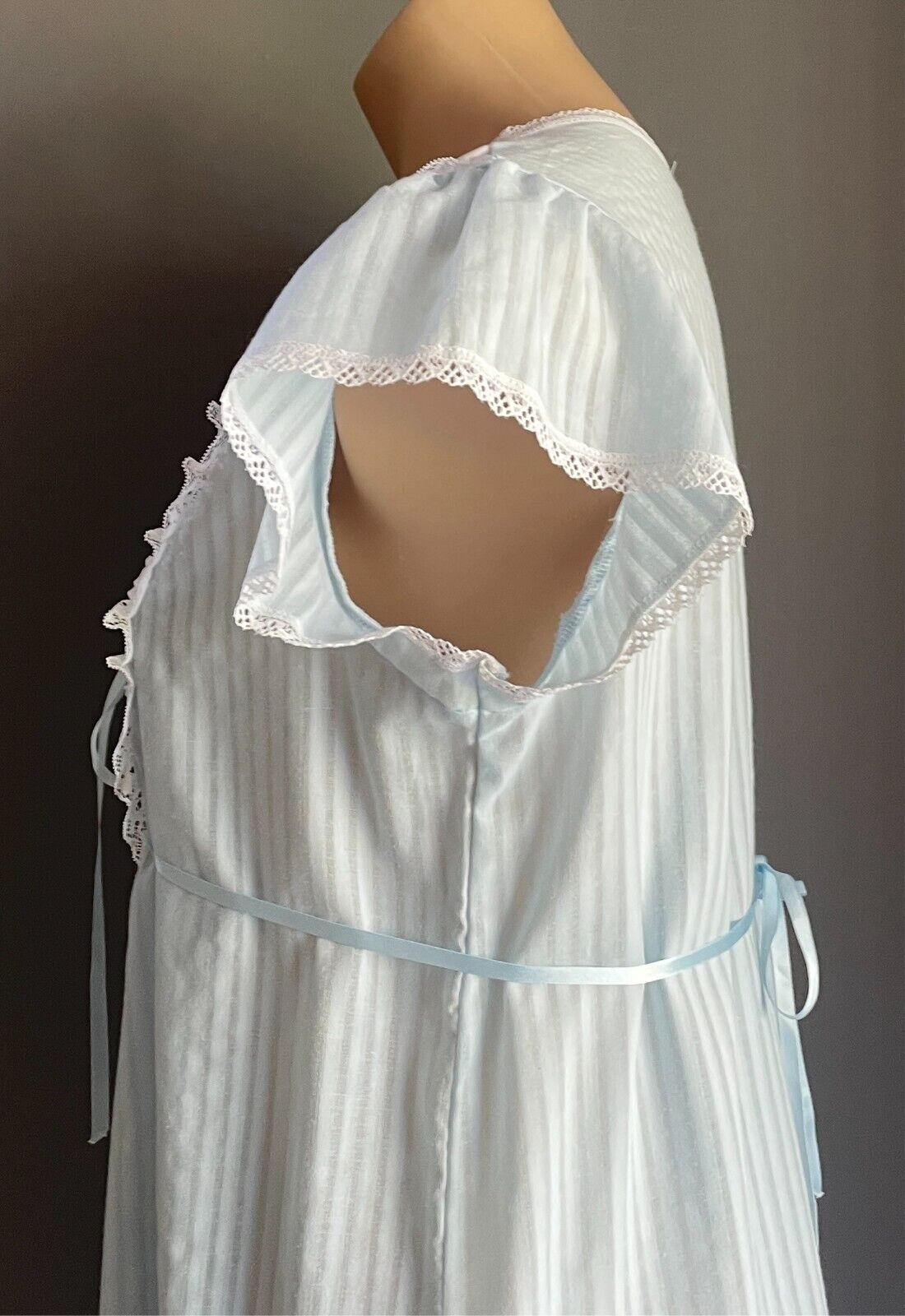 SUSSAN Nightie Vintage Light Blue Size 12 Cotton Blend Lace Trim Tie Back Waist