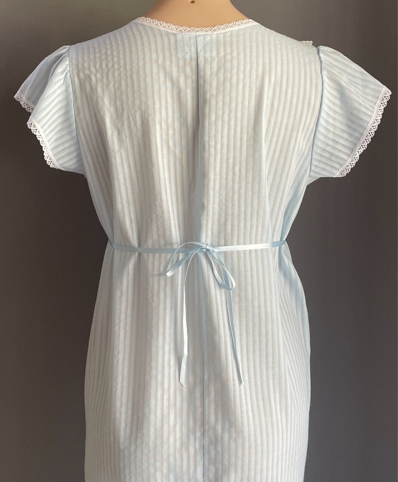 SUSSAN Nightie Vintage Light Blue Size 12 Cotton Blend Lace Trim Tie Back Waist