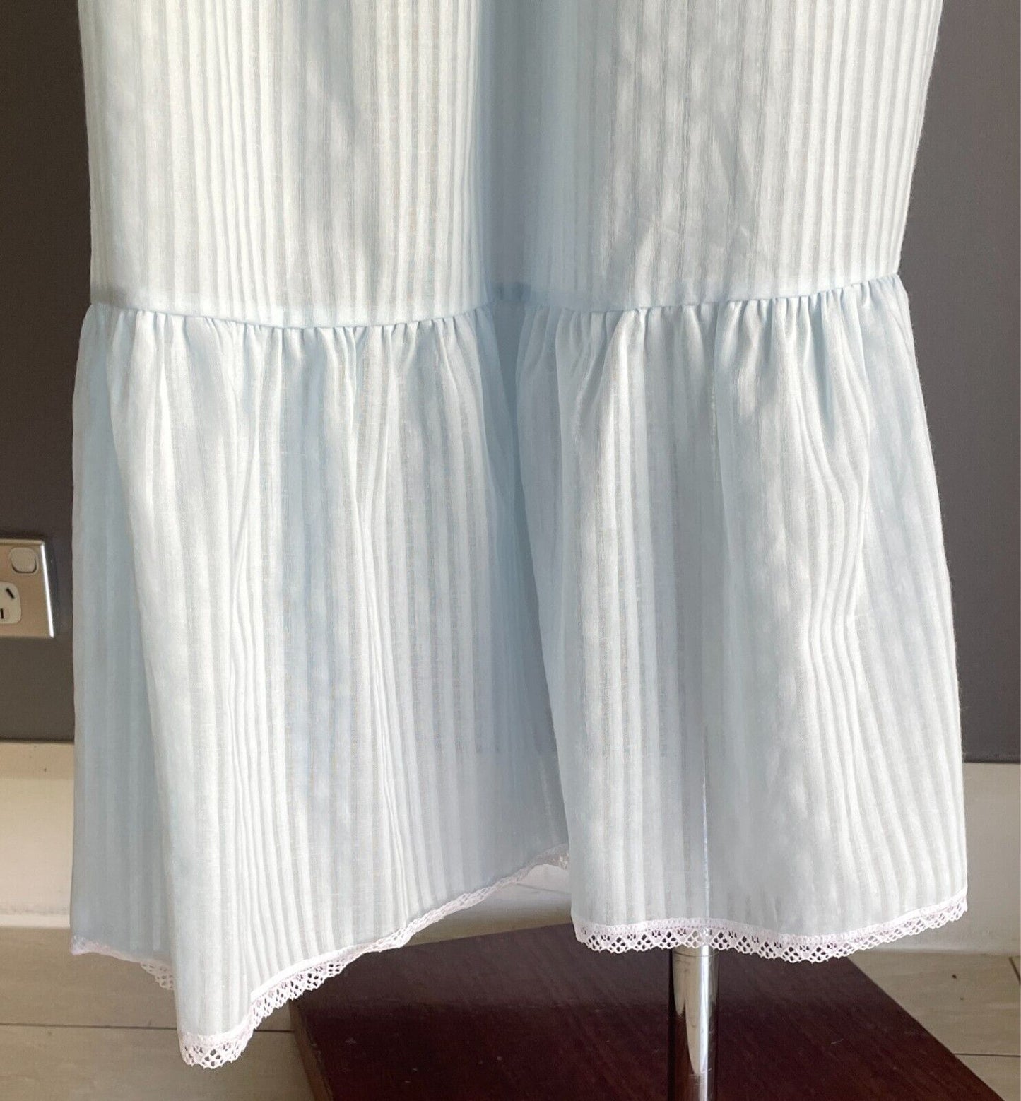 SUSSAN Nightie Vintage Light Blue Size 12 Cotton Blend Lace Trim Tie Back Waist