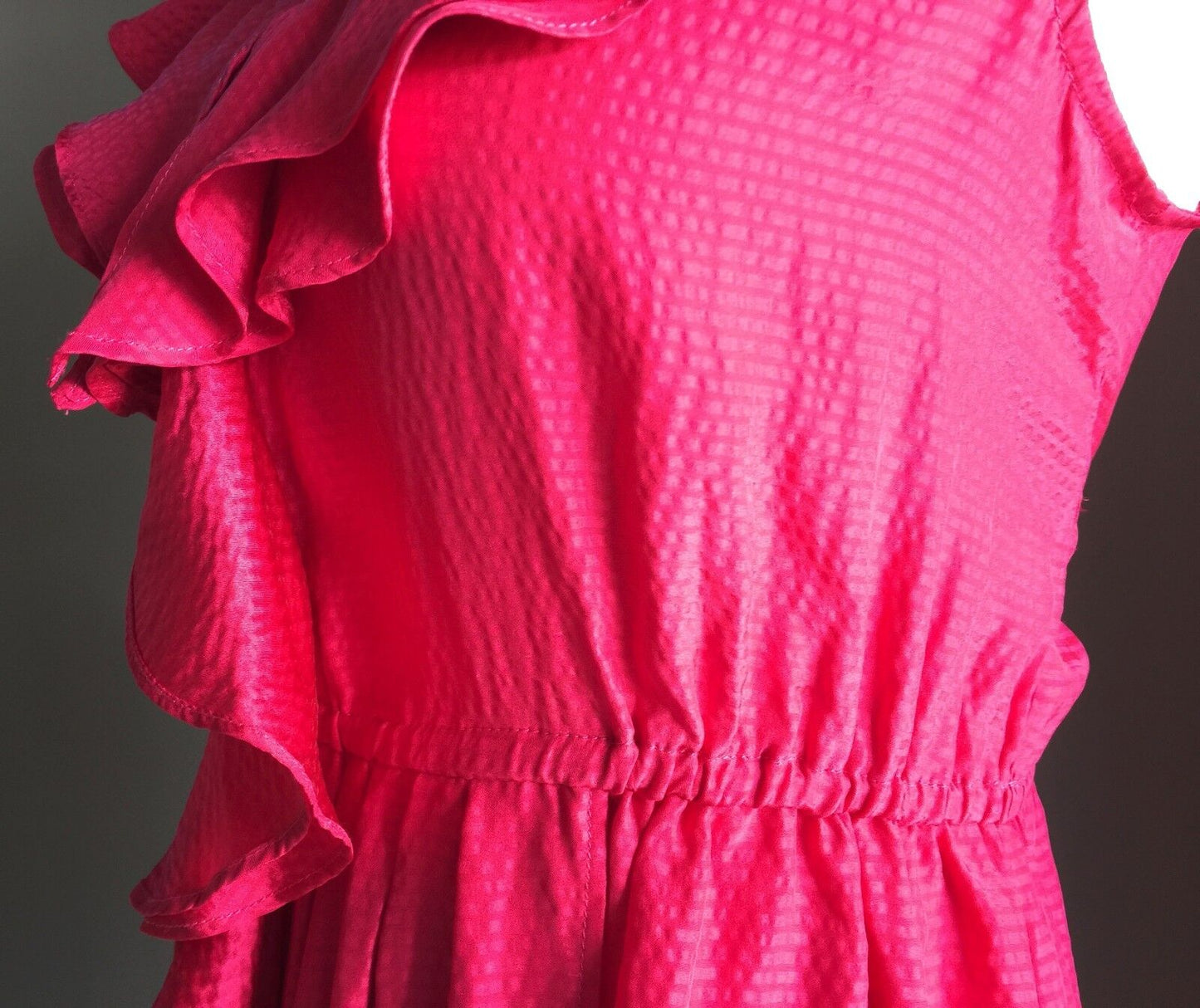 SUSSAN Silk Dress Ruffle Neck Knee Length Fuchsia Pink Ladies Size 12 NEW