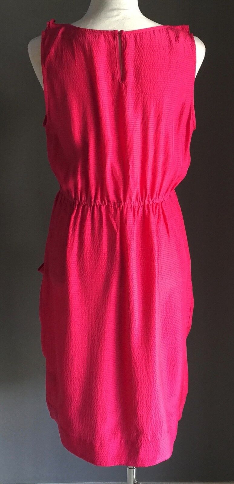 SUSSAN Silk Dress Ruffle Neck Knee Length Fuchsia Pink Ladies Size 12 NEW