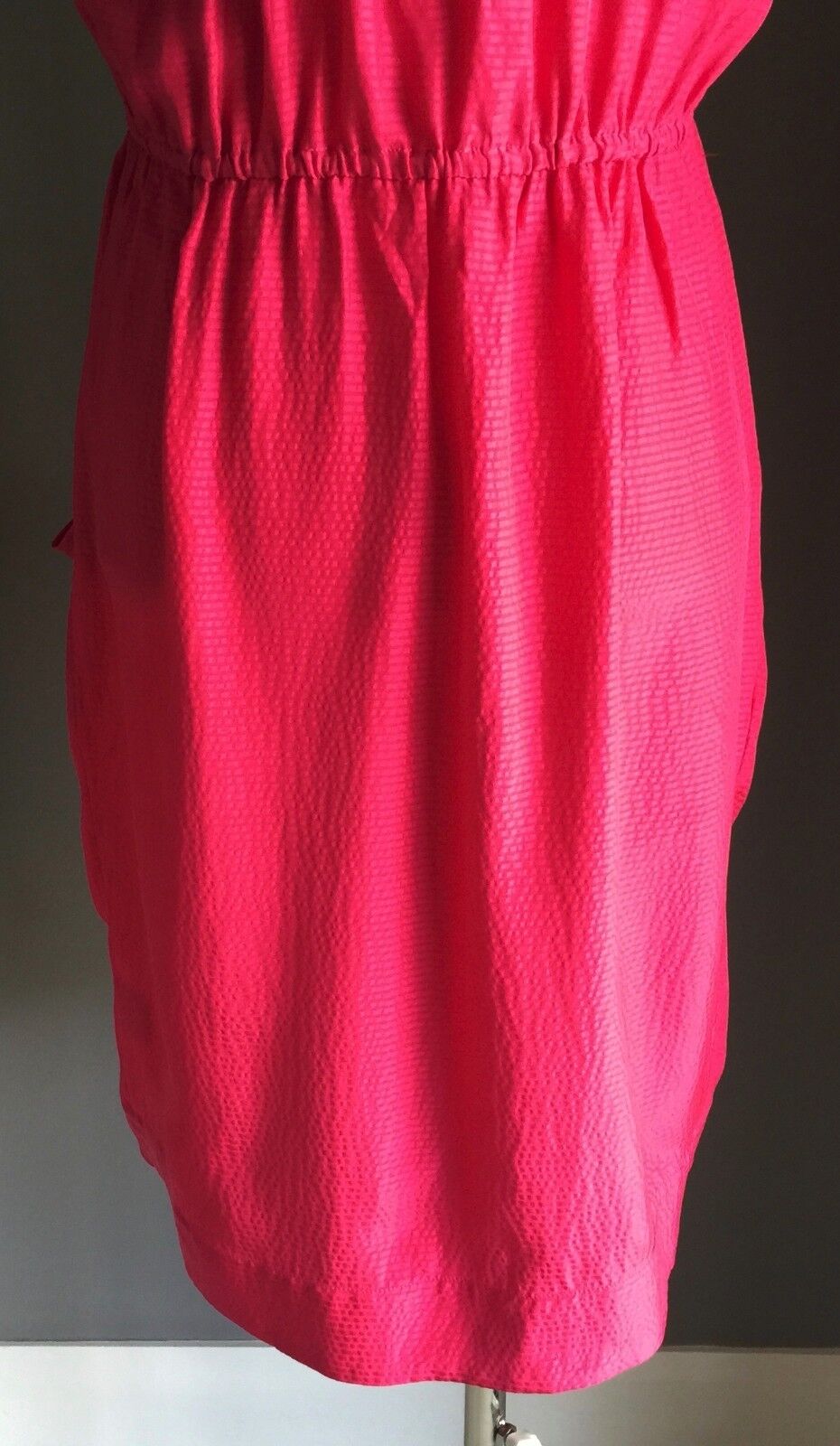 SUSSAN Silk Dress Ruffle Neck Knee Length Fuchsia Pink Ladies Size 12 NEW