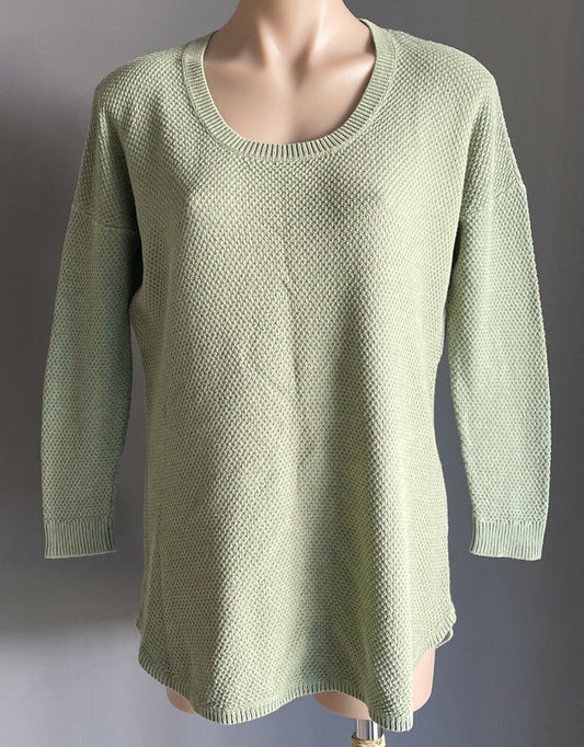 SUSSAN Top Curved Hem Green Waffle Weave Fabric Long Sleeve Ladies Size XS 10