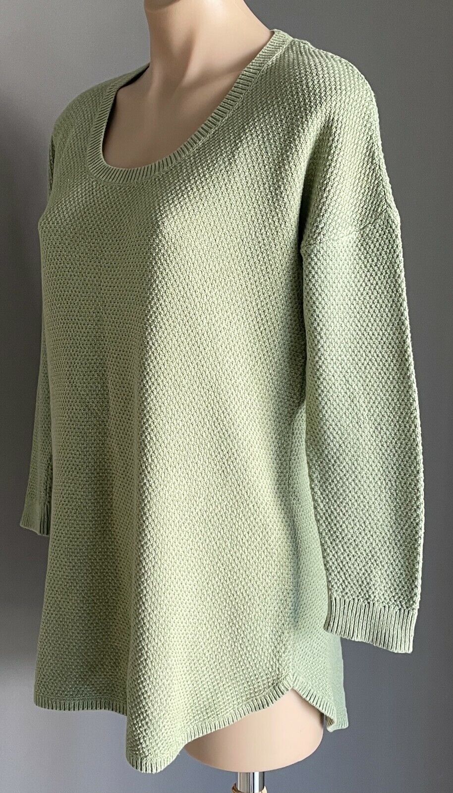SUSSAN Top Curved Hem Green Waffle Weave Fabric Long Sleeve Ladies Size XS 10