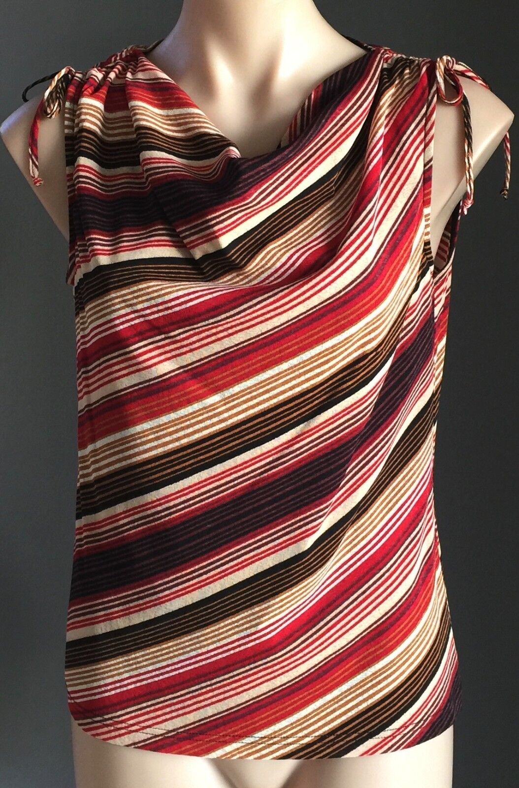 SUSSAN Top Cowl Neck Sleeveless Stretch \Bright Striped Size M 12 NEW