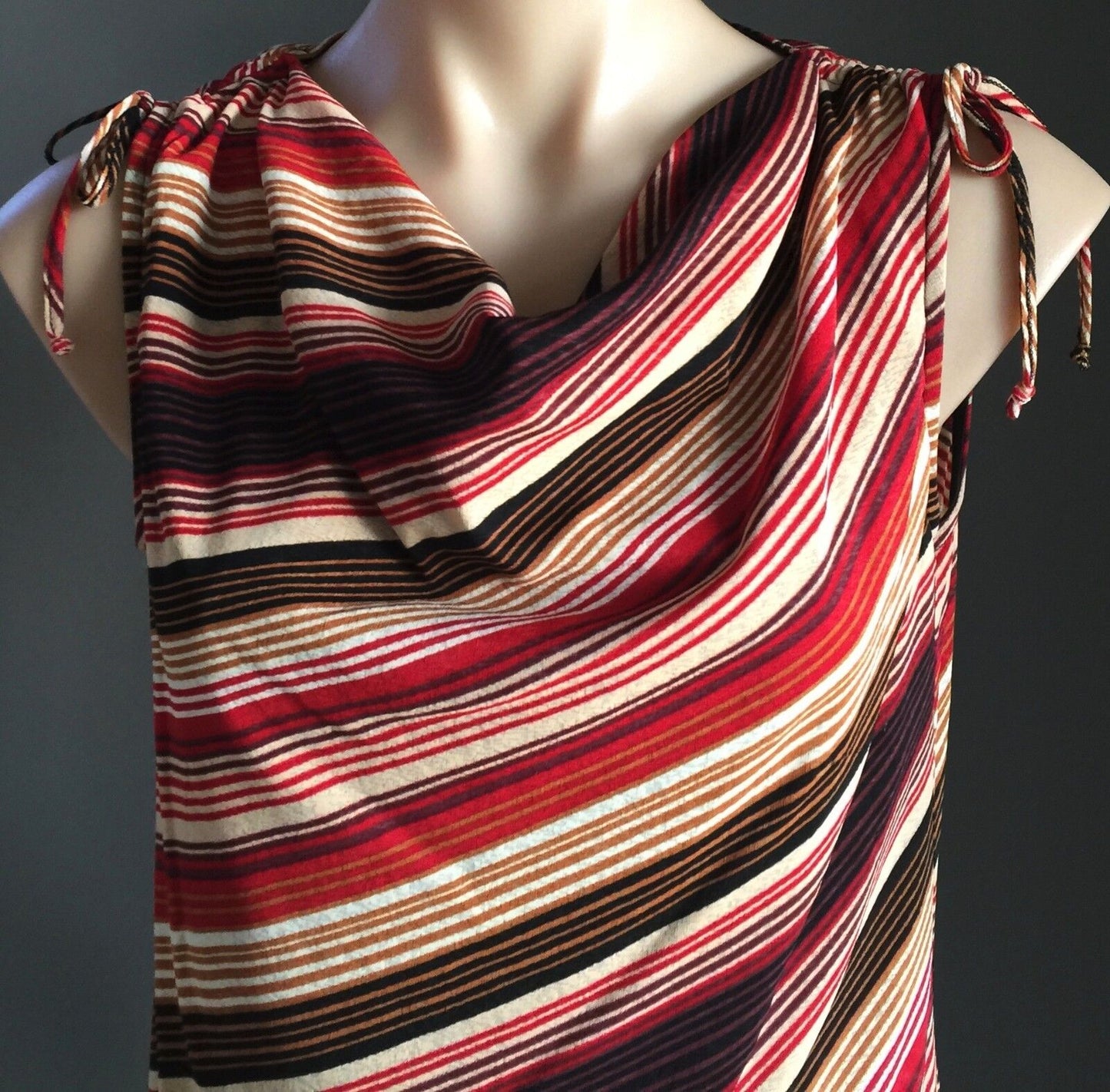 SUSSAN Top Cowl Neck Sleeveless Stretch \Bright Striped Size M 12 NEW