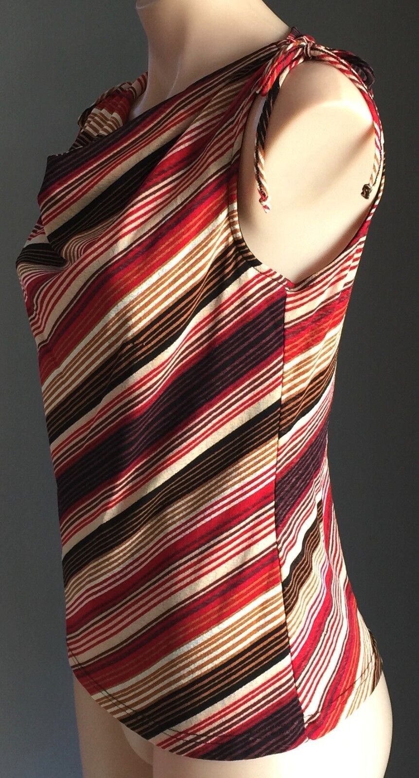 SUSSAN Top Cowl Neck Sleeveless Stretch \Bright Striped Size M 12 NEW