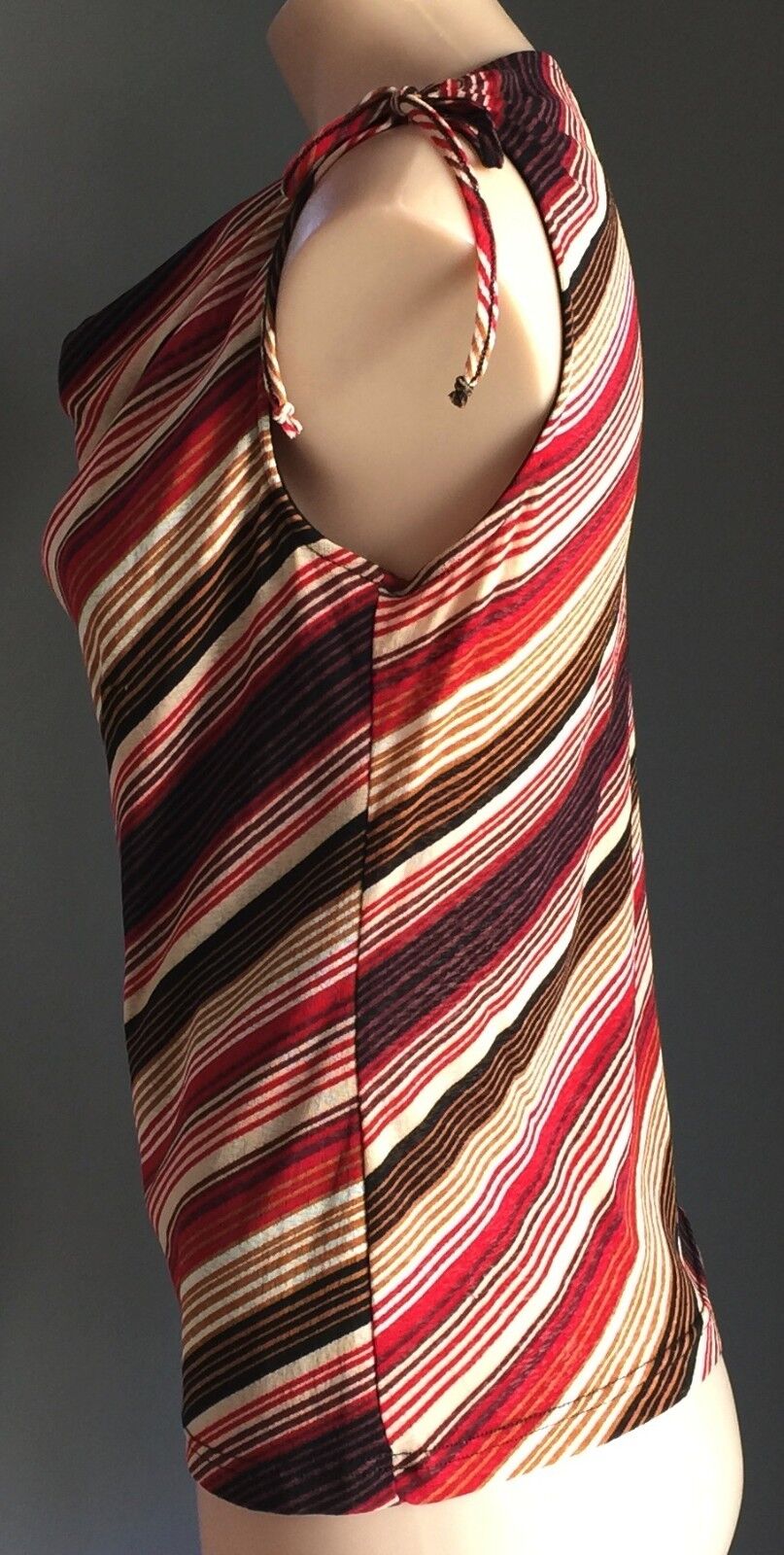 SUSSAN Top Cowl Neck Sleeveless Stretch \Bright Striped Size M 12 NEW
