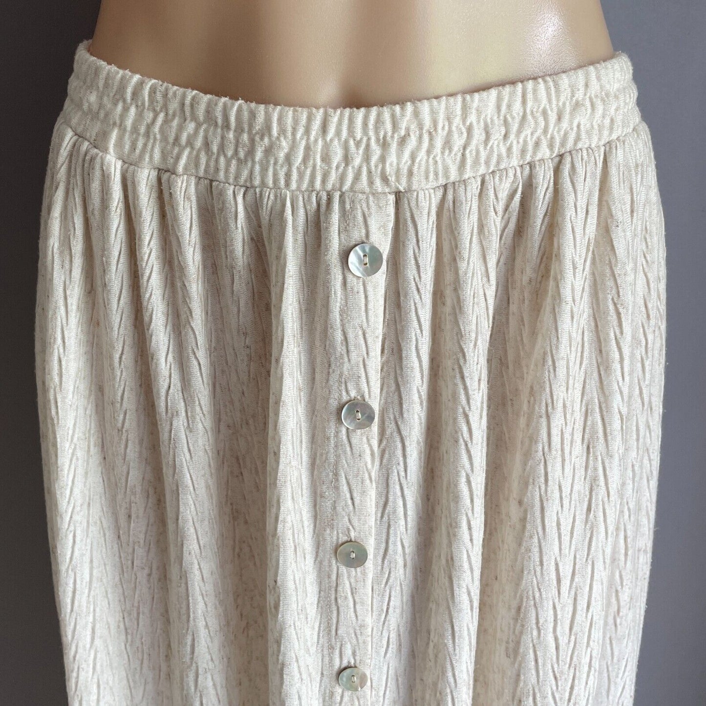 SUSSAN Maxi Skirt Oat Marle Textured Fabric Elastic Waist Button Front Size M 12