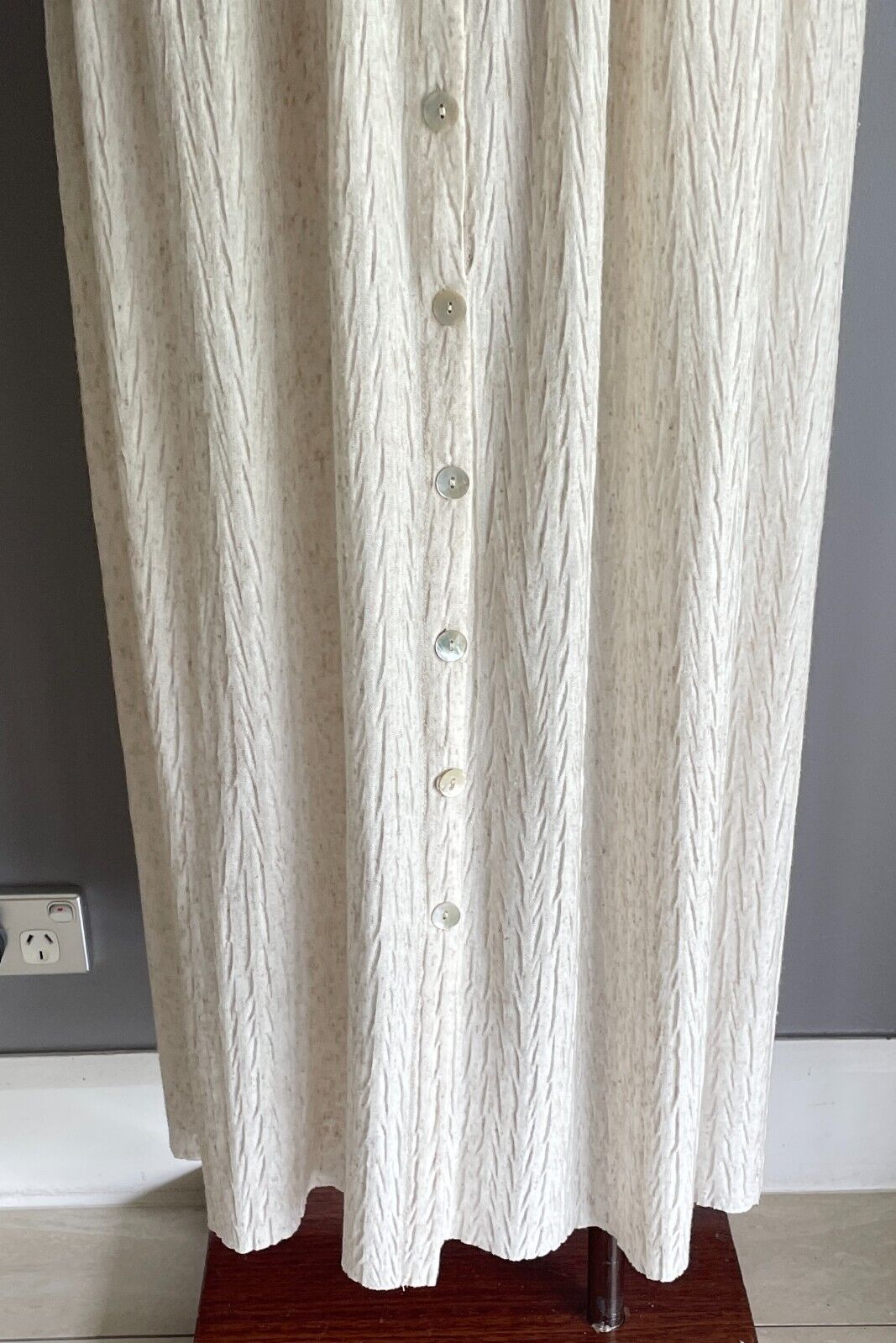 SUSSAN Maxi Skirt Oat Marle Textured Fabric Elastic Waist Button Front Size M 12