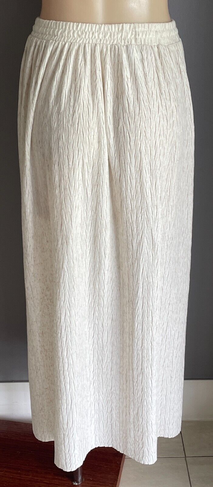 SUSSAN Maxi Skirt Oat Marle Textured Fabric Elastic Waist Button Front Size M 12