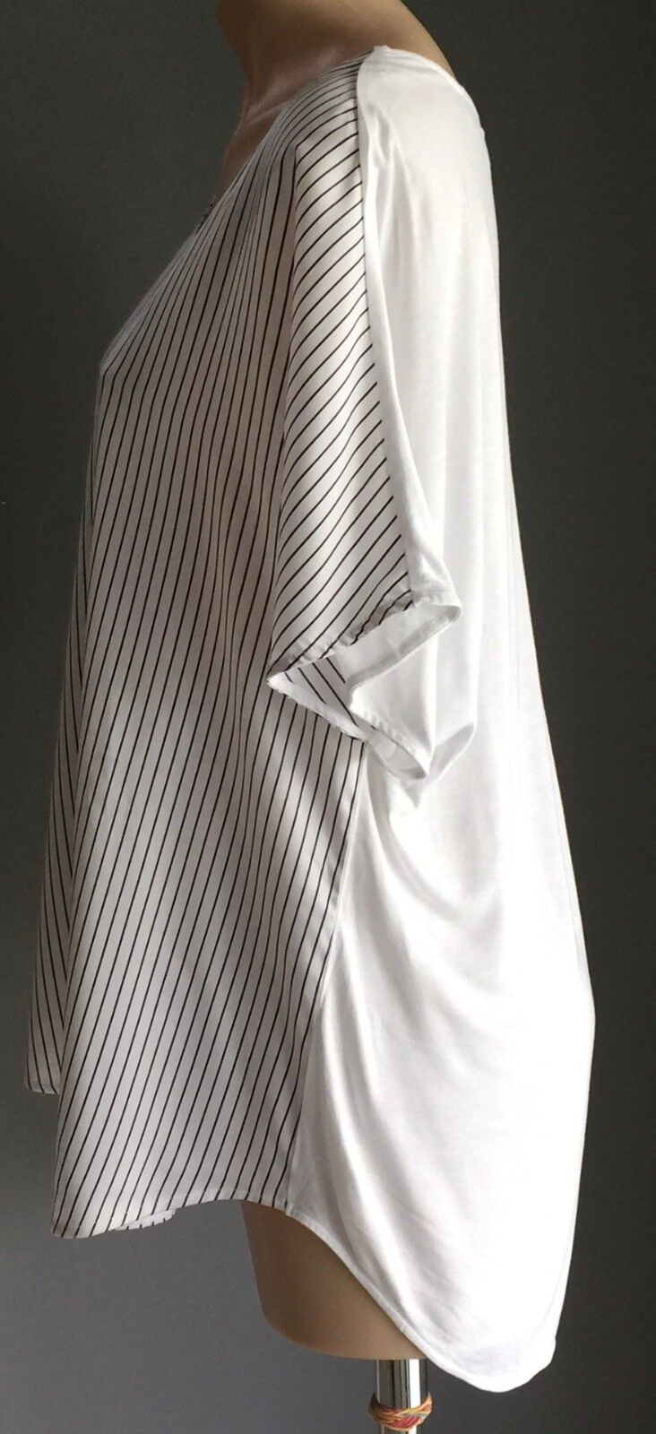 SUSSAN Top White Black Stripe Short Sleeve Oversize Blouse Tee Size XXL 18 NEW
