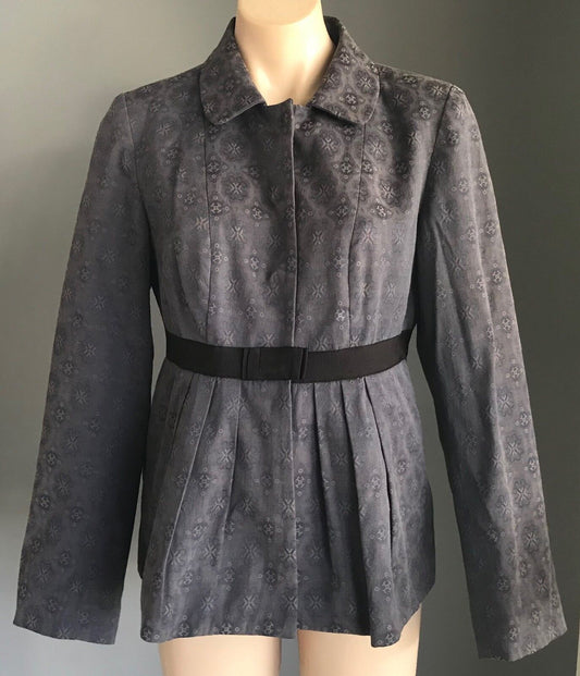 SUSSAN Blue Wash & Taupe Print Lightweight Pleat Waist Jacket Ladies Size 10