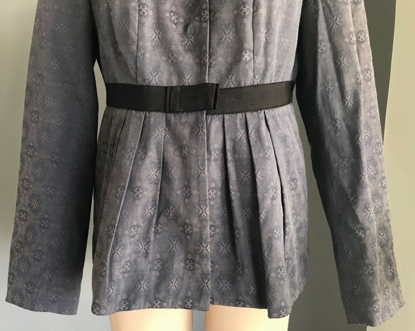 SUSSAN Blue Wash & Taupe Print Lightweight Pleat Waist Jacket Ladies Size 10