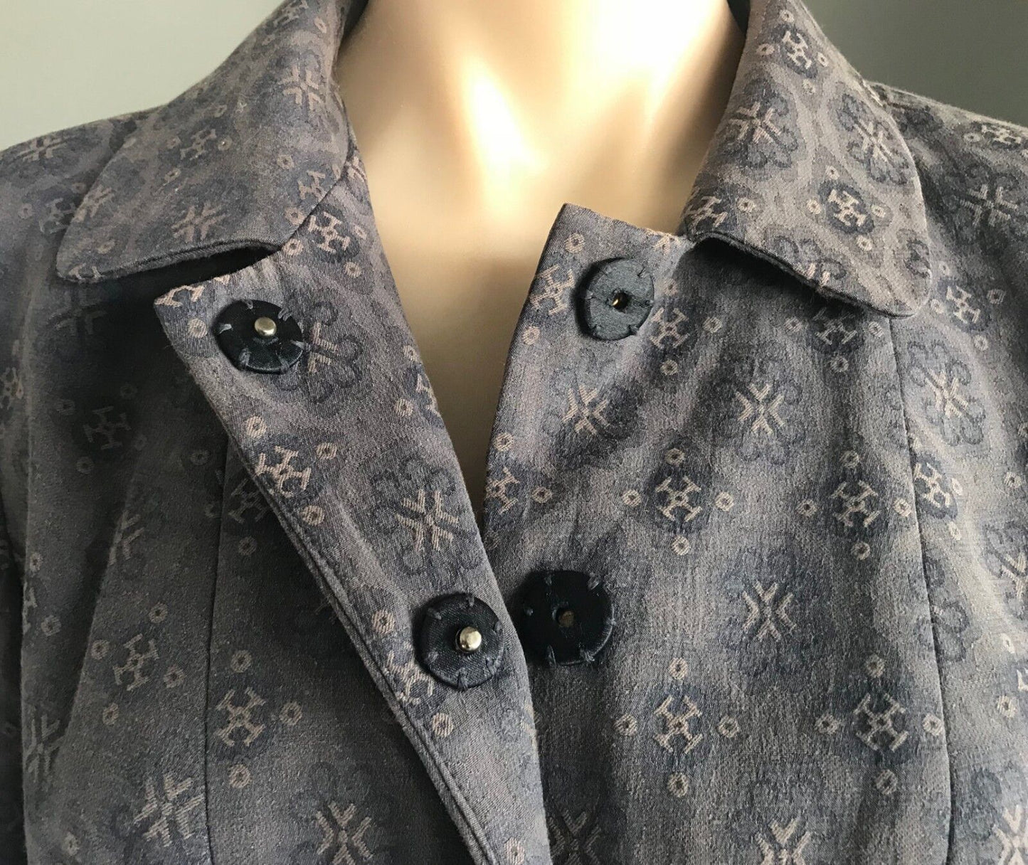 SUSSAN Blue Wash & Taupe Print Lightweight Pleat Waist Jacket Ladies Size 10