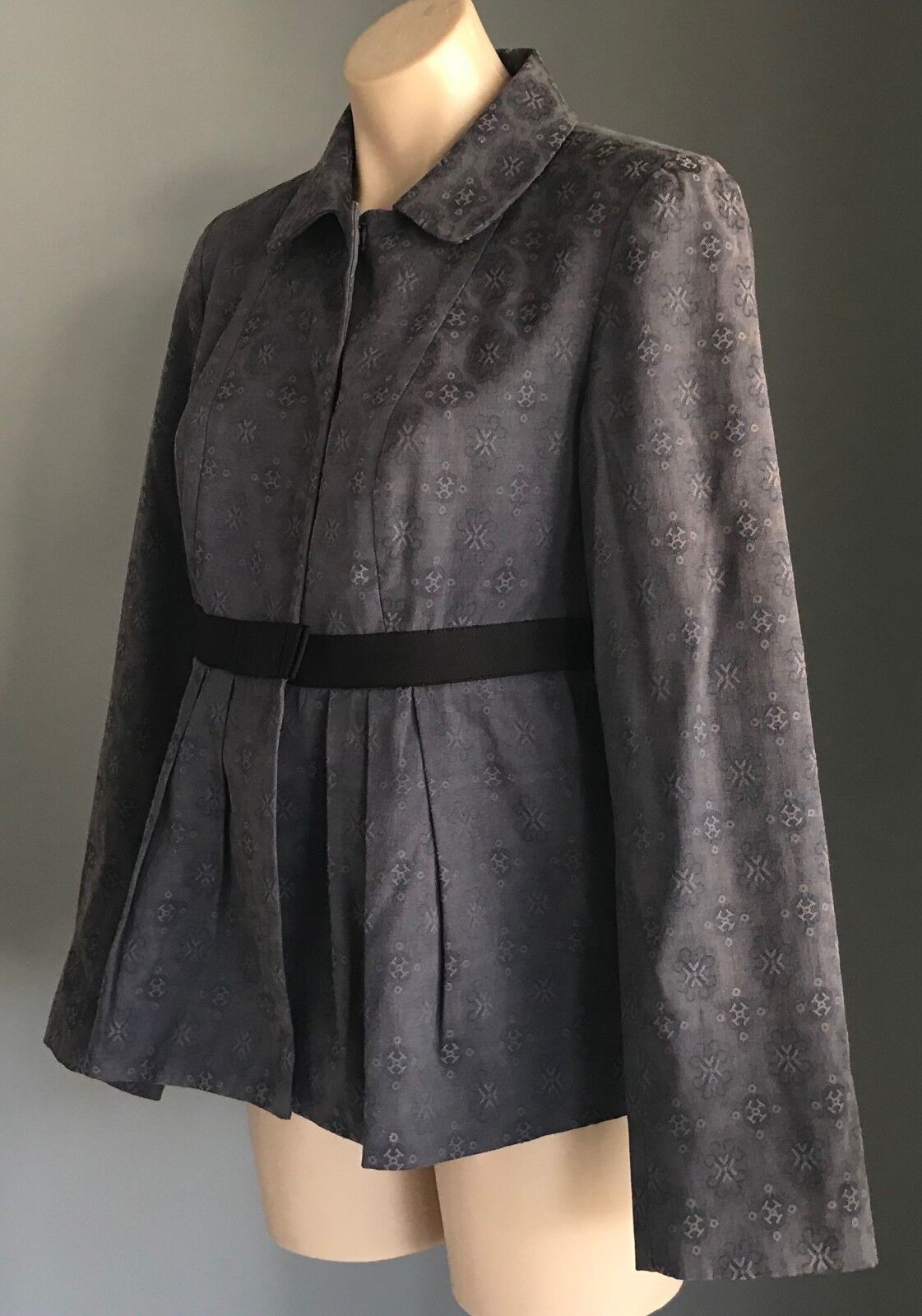 SUSSAN Blue Wash & Taupe Print Lightweight Pleat Waist Jacket Ladies Size 10