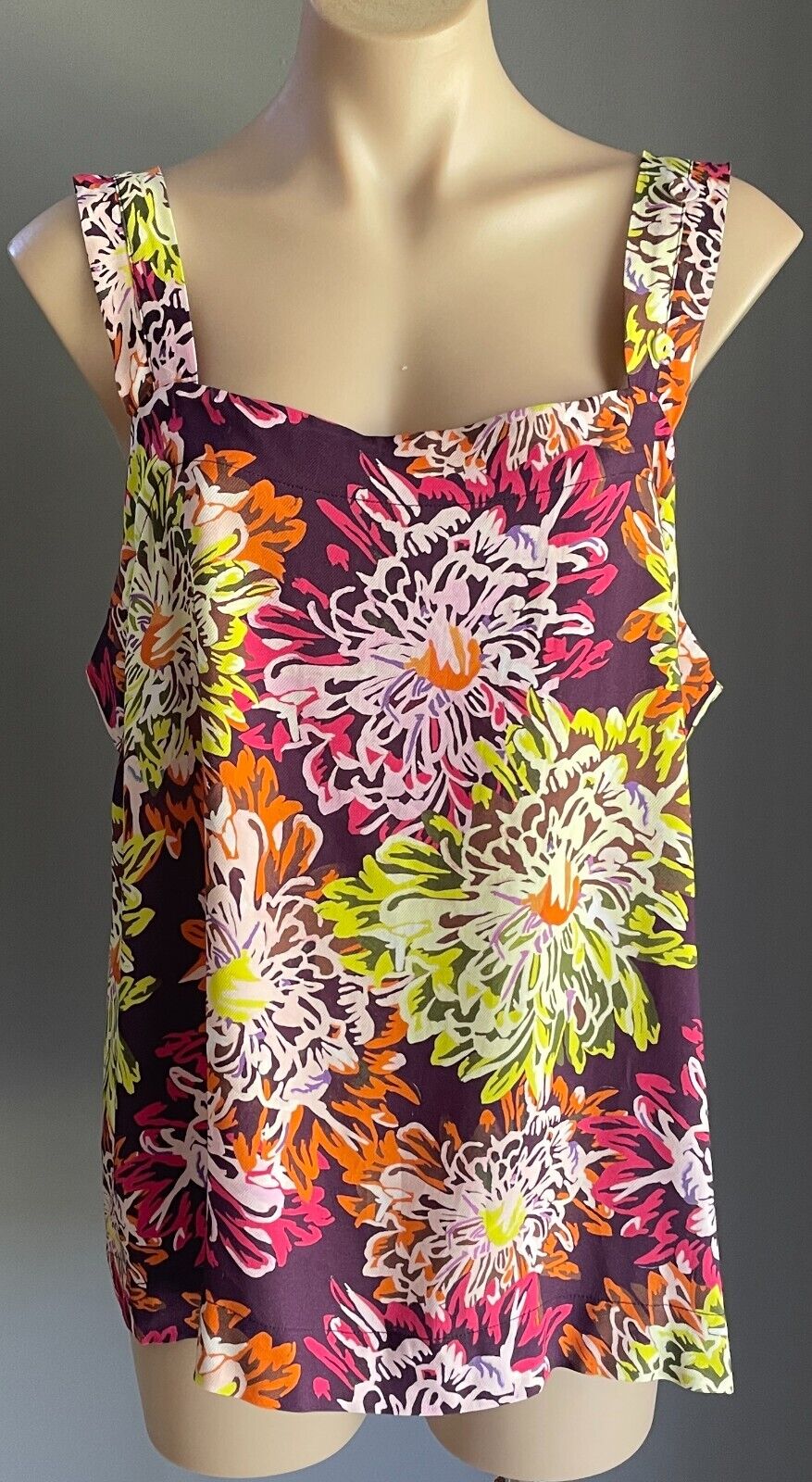 SUSSAN Bright Multicolour Floral Tank Top Wide Shoulder Straps  Size 16 NEW