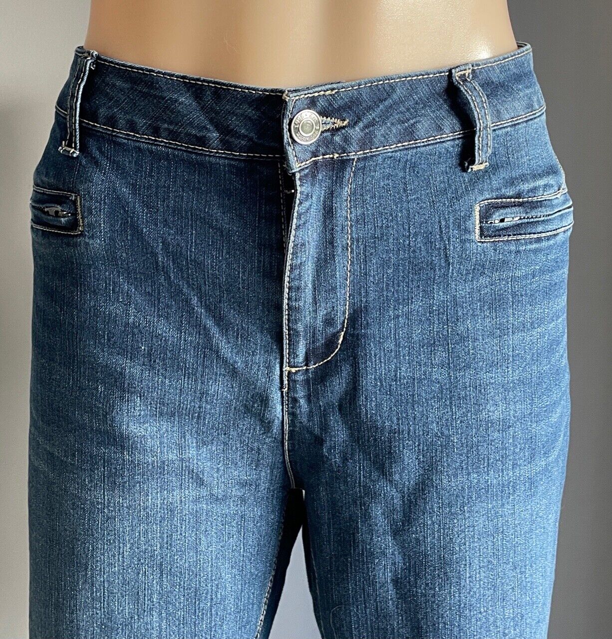 KATIES Jeans Blue Stretch Denim Full Length Skinny  w Zip Pockets Ladies Size 16