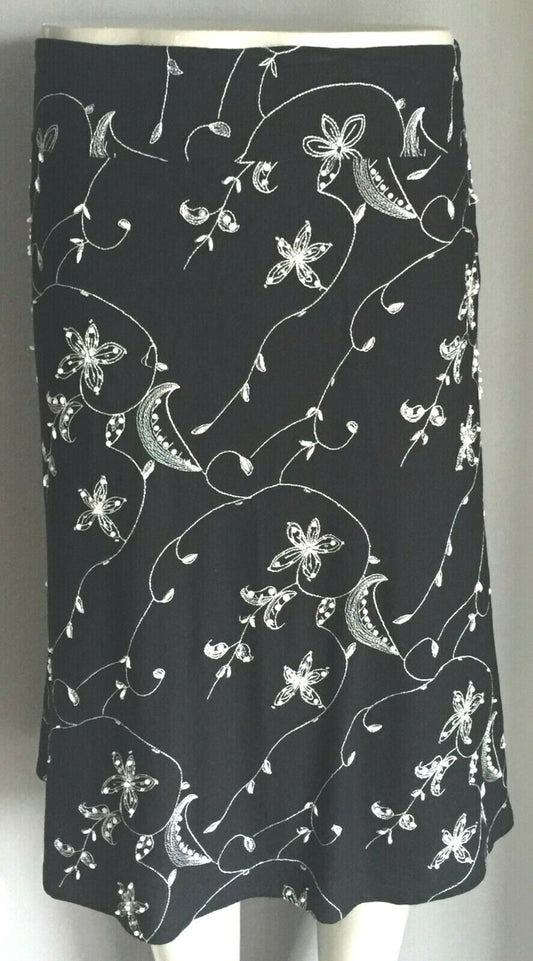 KATIES Skirt A Line Black & White Floral Sequins Pearls Embellished Plus Size 20