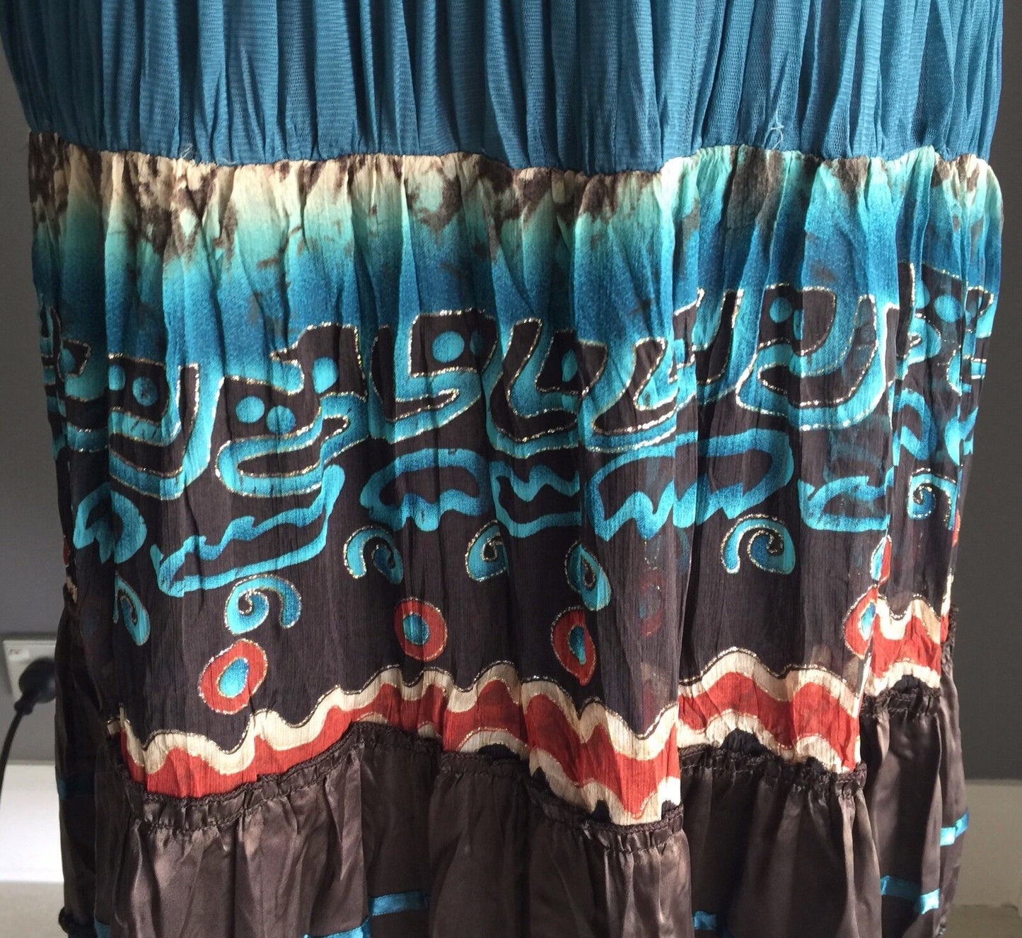 KATIES Maxi Skirt Bright Crinkle MultiColoured Tier Peasant Size 10 Vintage NEW