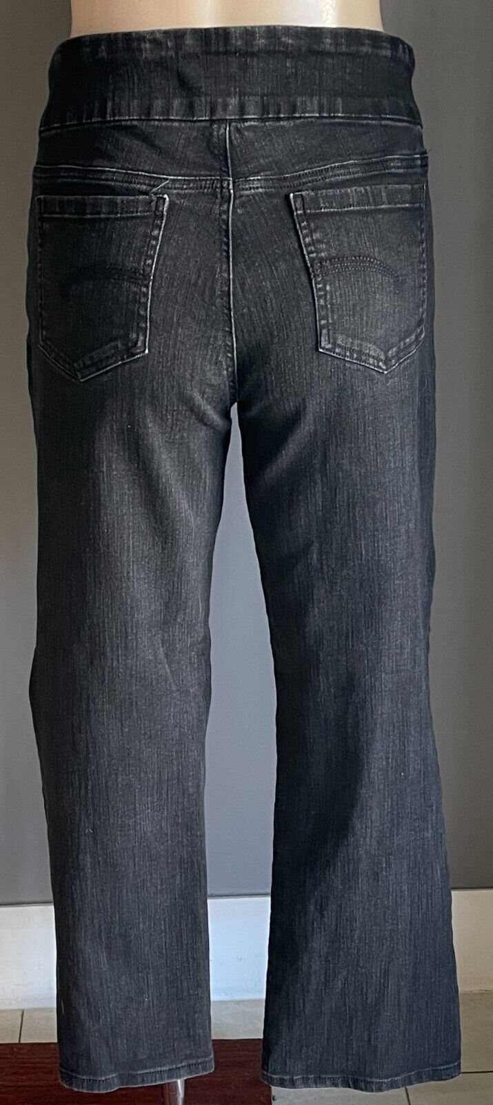 KATIES Size 14 Jeans Black Stretch Denim Crop Length Straight Leg Pull On Ladies