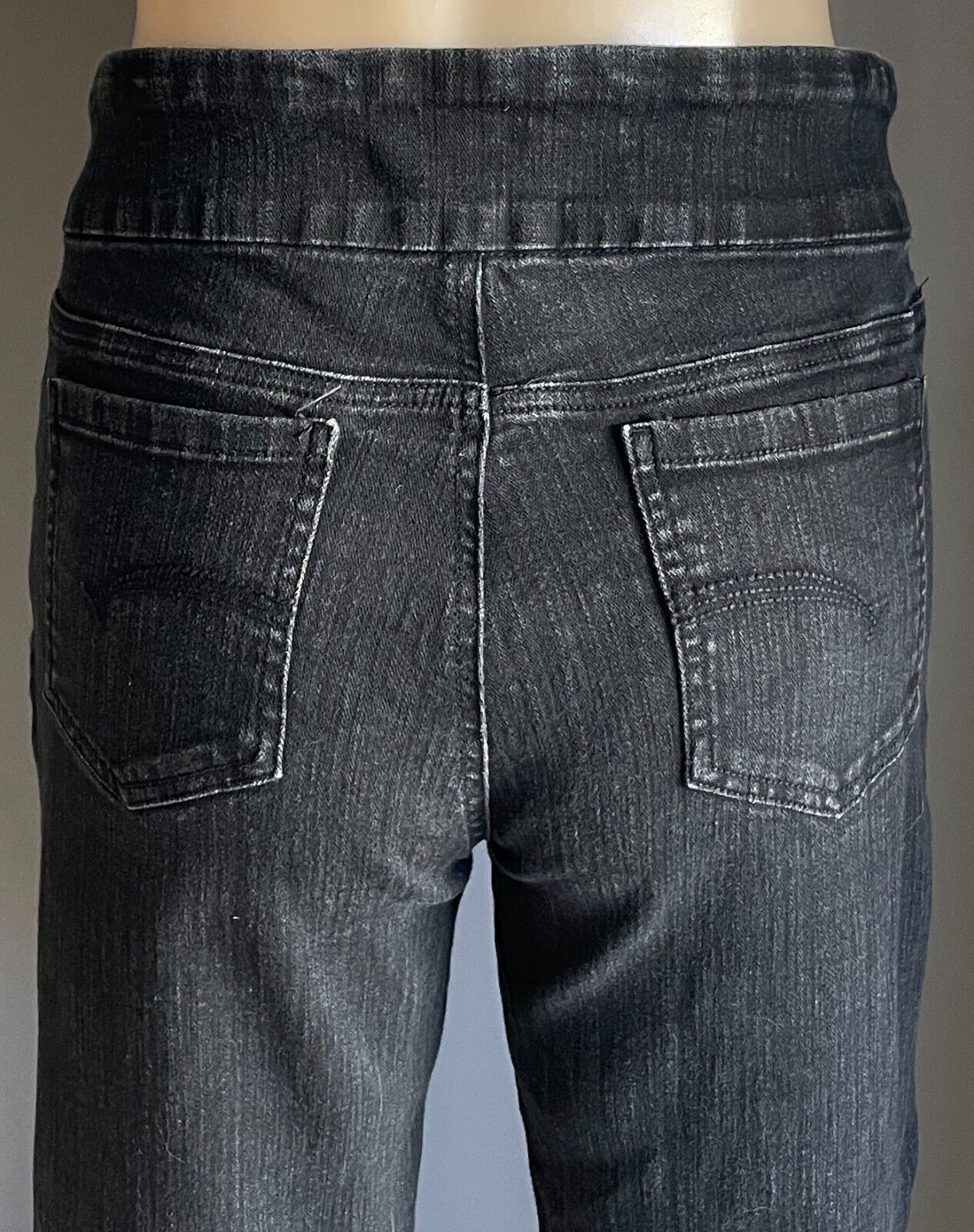 KATIES Size 14 Jeans Black Stretch Denim Crop Length Straight Leg Pull On Ladies