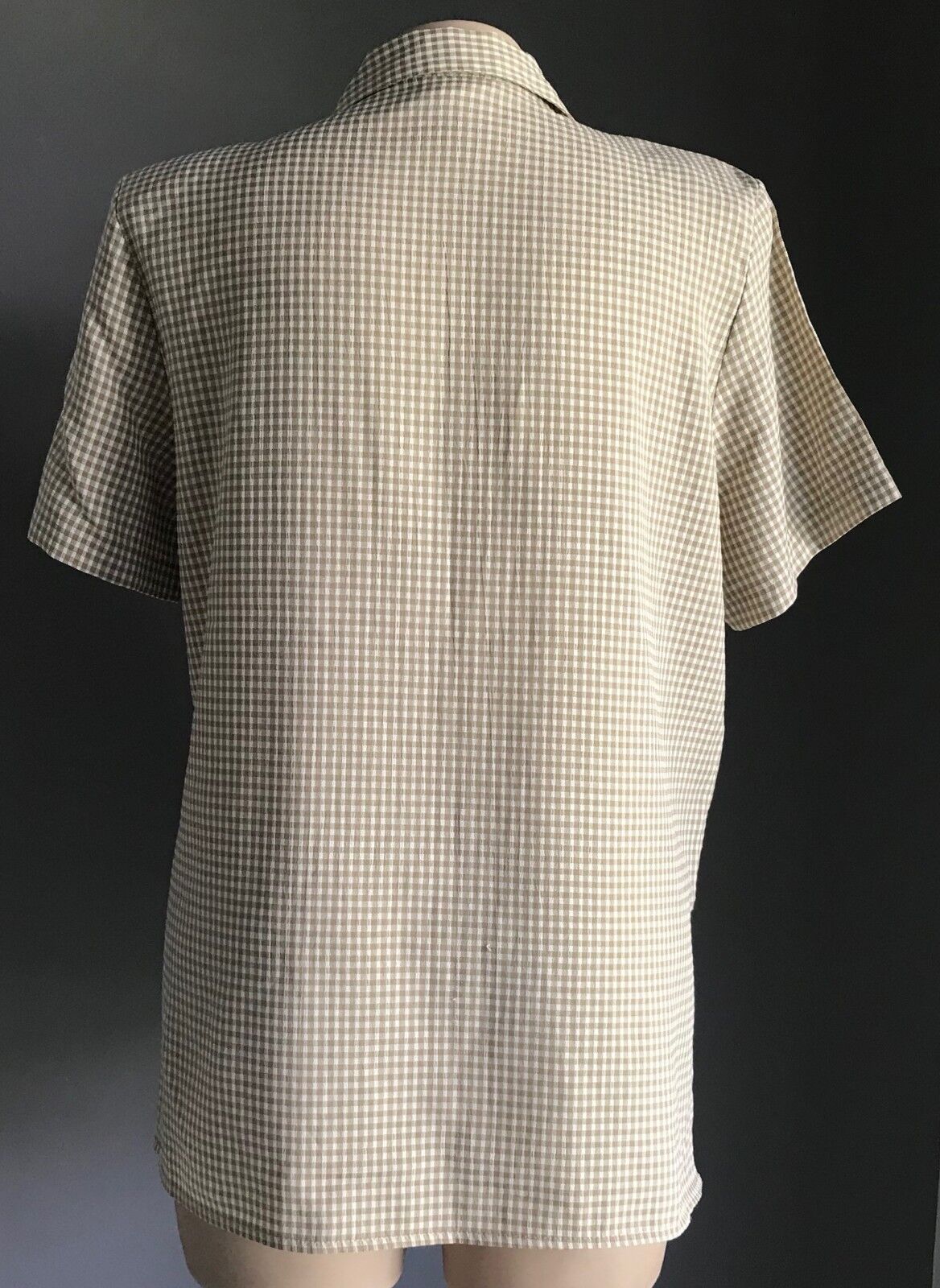 KATIES Shirt Buttons Khaki Brown White Check Shoulder Pads Plus Size 18 Vintage