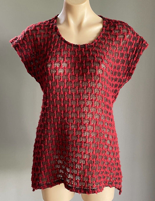 KATIES Knit Top Maroon Red Aubergine Open Stitch Cap Sleeve Sweater Vest Size 12