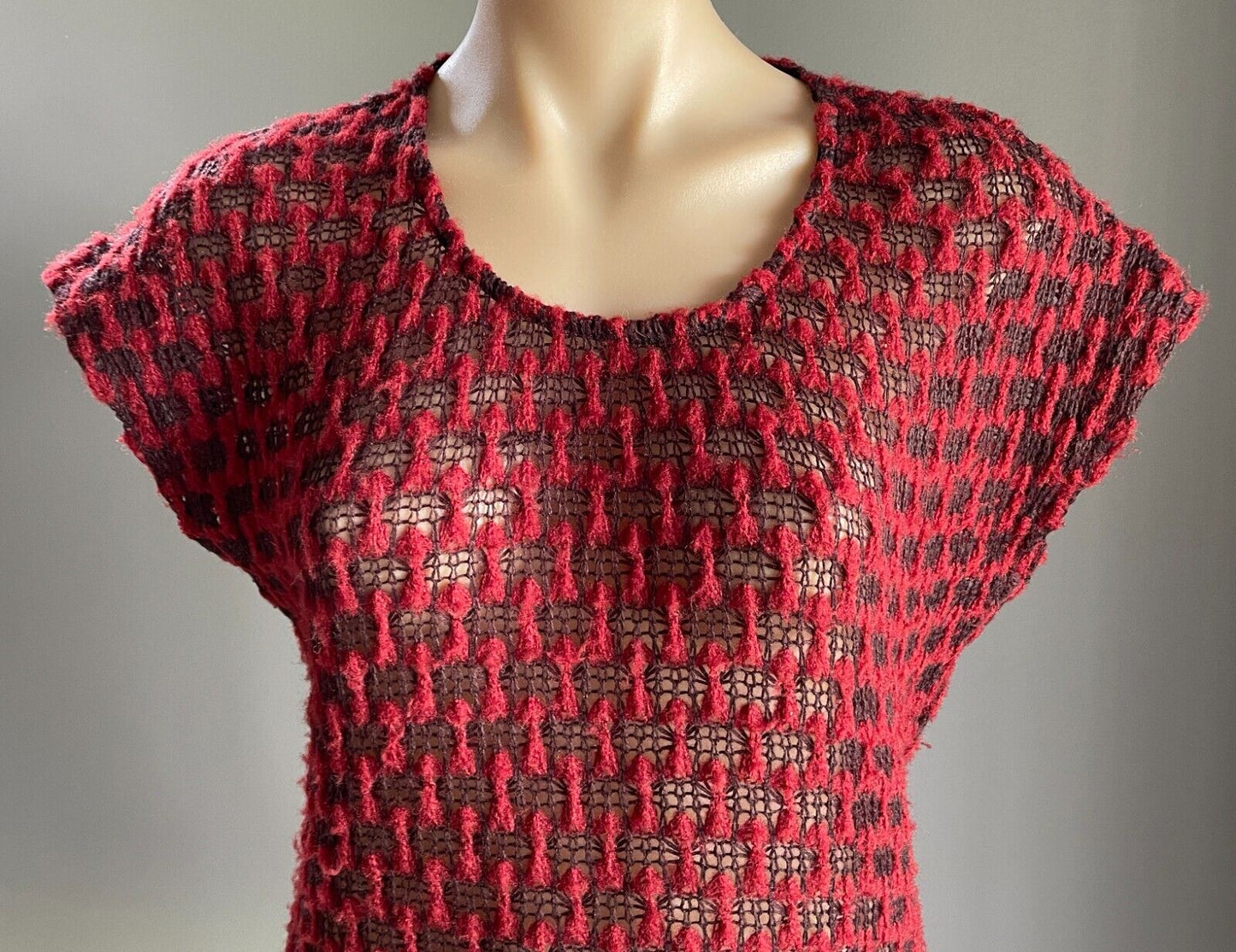 KATIES Knit Top Maroon Red Aubergine Open Stitch Cap Sleeve Sweater Vest Size 12