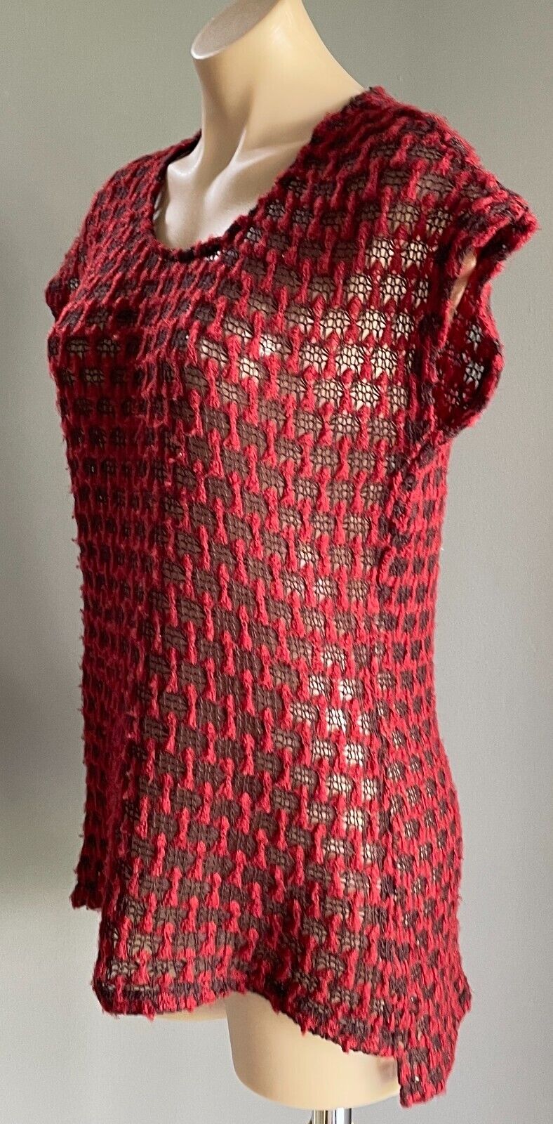 KATIES Knit Top Maroon Red Aubergine Open Stitch Cap Sleeve Sweater Vest Size 12