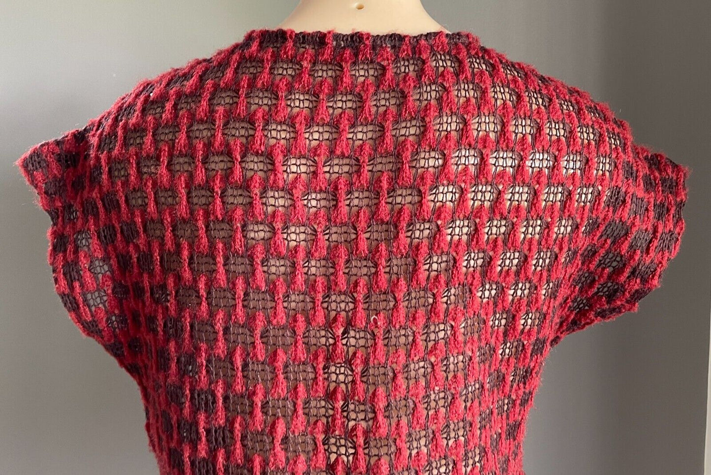 KATIES Knit Top Maroon Red Aubergine Open Stitch Cap Sleeve Sweater Vest Size 12