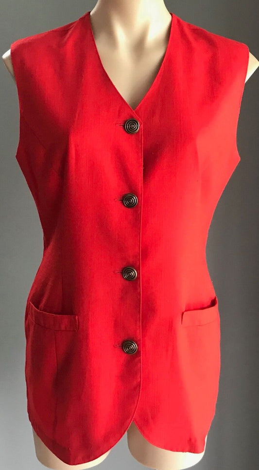 KATIES Jacket Red Sleeveless Long Vest Button Up Ladies Size 12 Vintage
