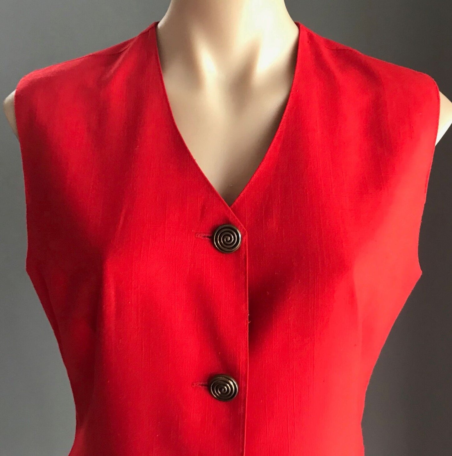 KATIES Jacket Red Sleeveless Long Vest Button Up Ladies Size 12 Vintage