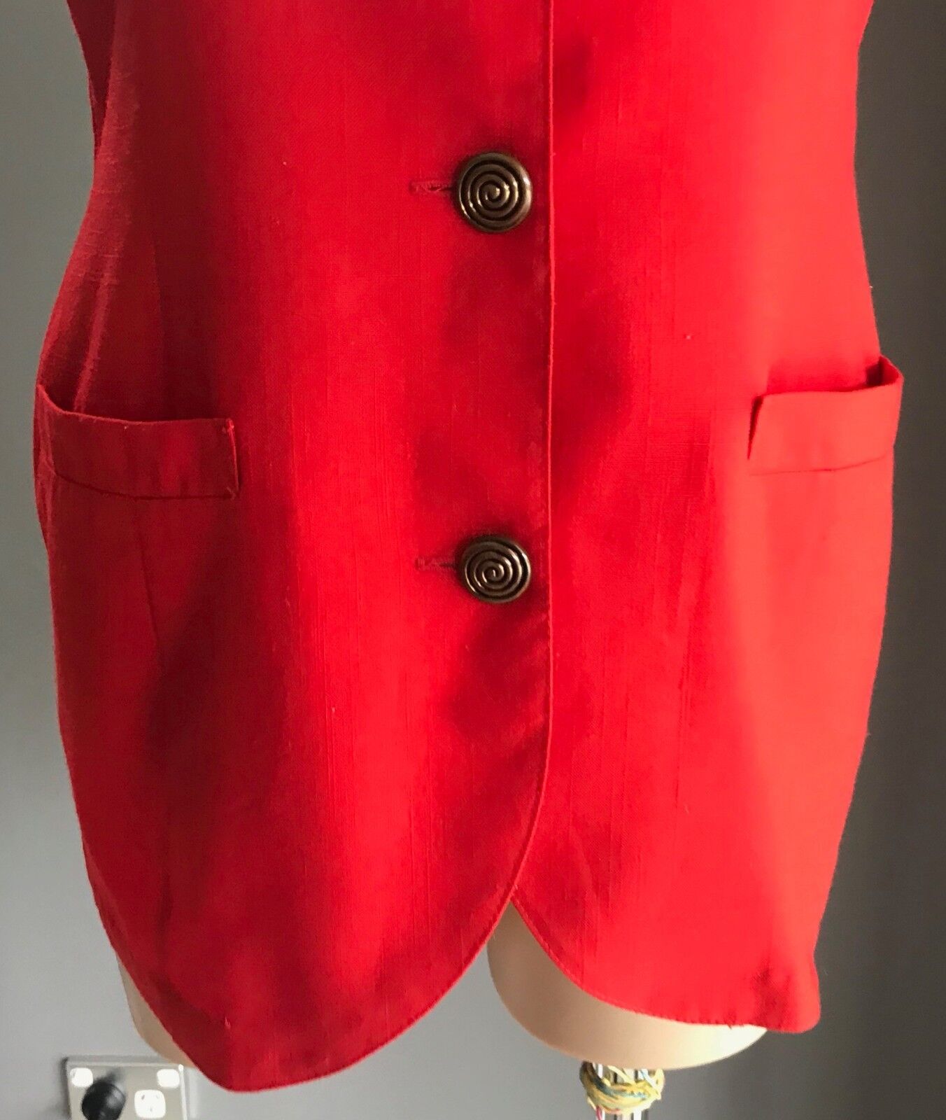 KATIES Jacket Red Sleeveless Long Vest Button Up Ladies Size 12 Vintage