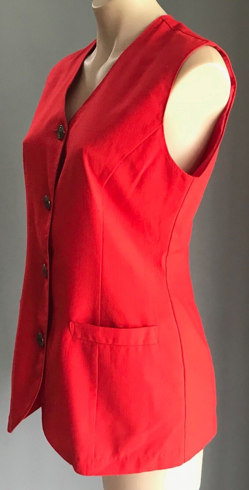 KATIES Jacket Red Sleeveless Long Vest Button Up Ladies Size 12 Vintage