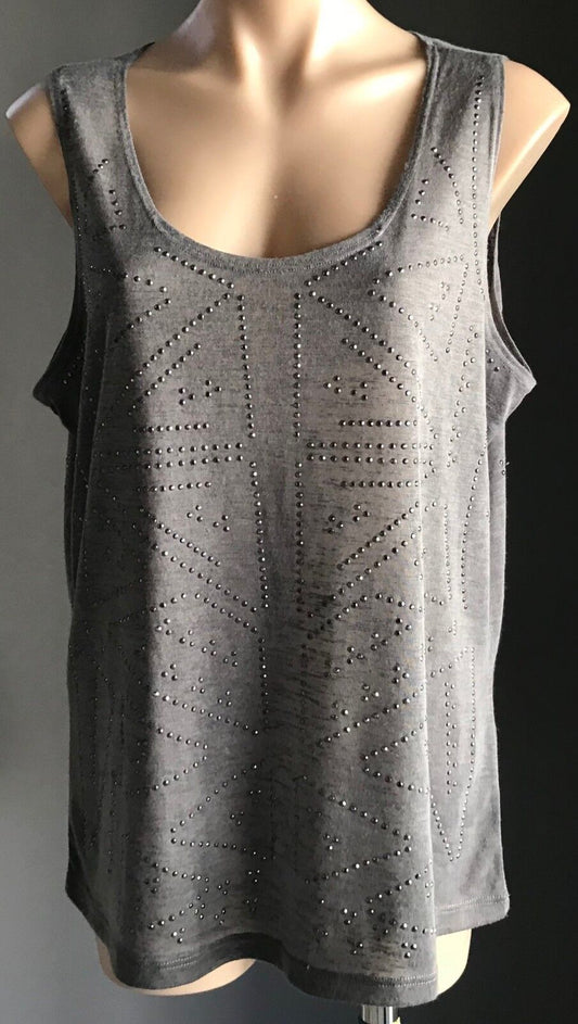 KATIES Top Sleeveless Stud Trim Grey Tank Ladies Plus Size 1XL XL 16 Retro NEW