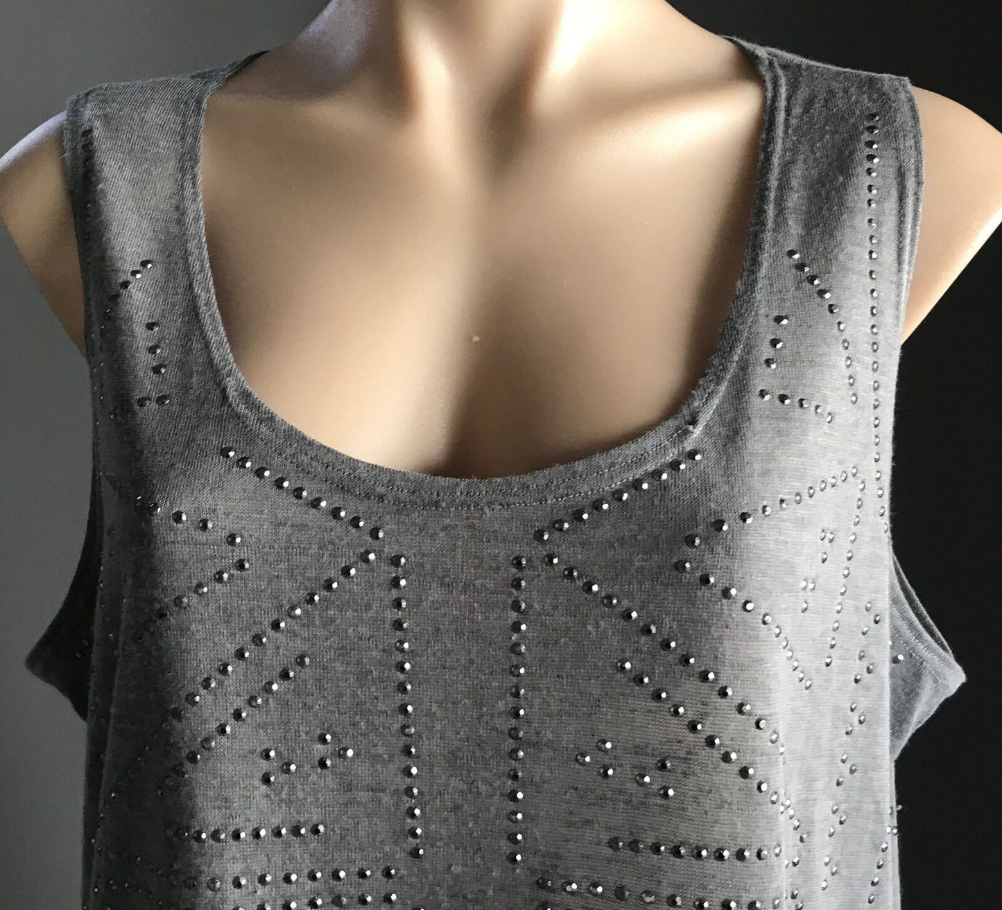 KATIES Top Sleeveless Stud Trim Grey Tank Ladies Plus Size 1XL XL 16 Retro NEW