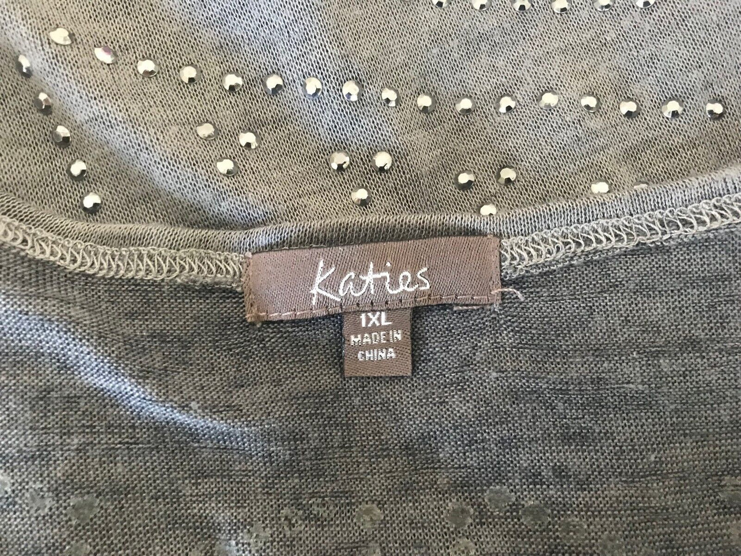 KATIES Top Sleeveless Stud Trim Grey Tank Ladies Plus Size 1XL XL 16 Retro NEW